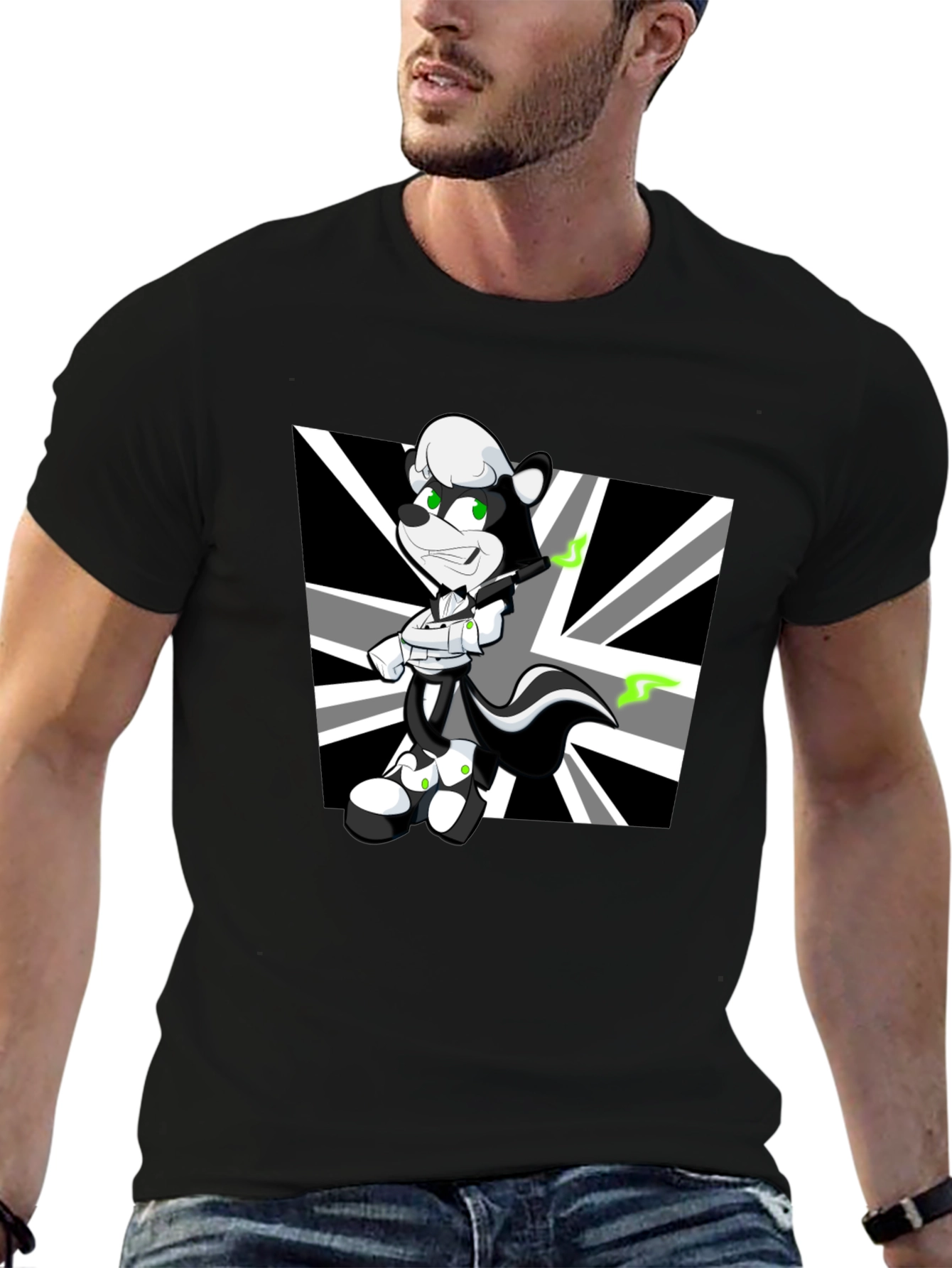 Cartoon Skunk Graphic Black T-Shirt