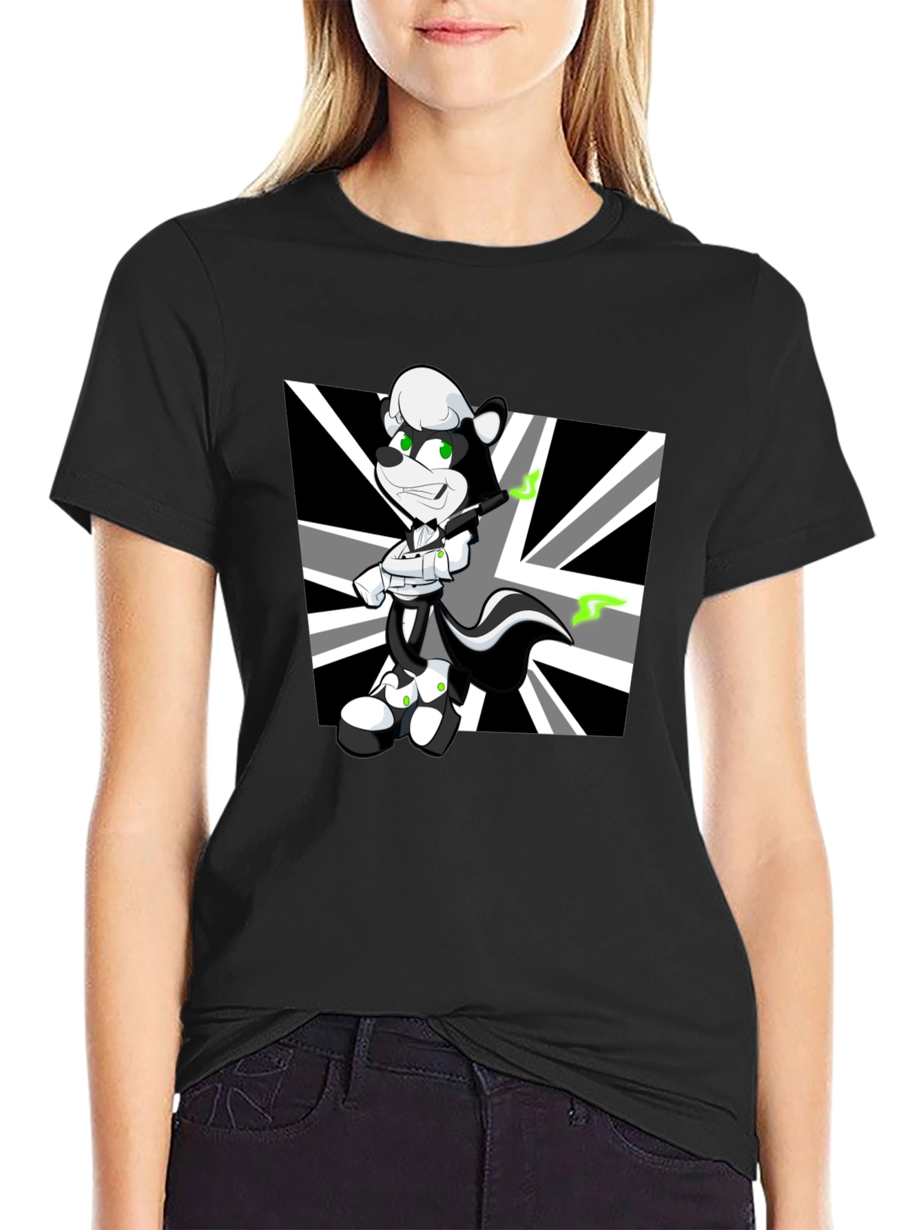 Cartoon Skunk Graphic Black T-Shirt