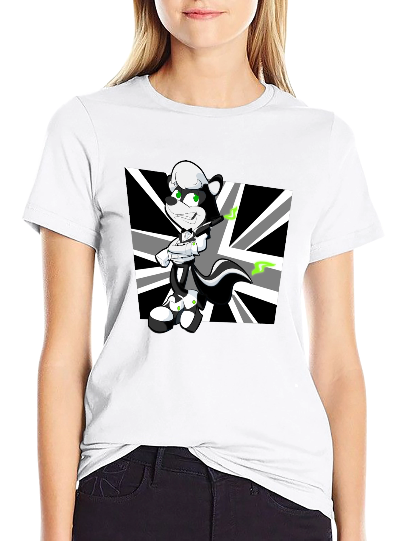 Cartoon Skunk Graphic Black T-Shirt