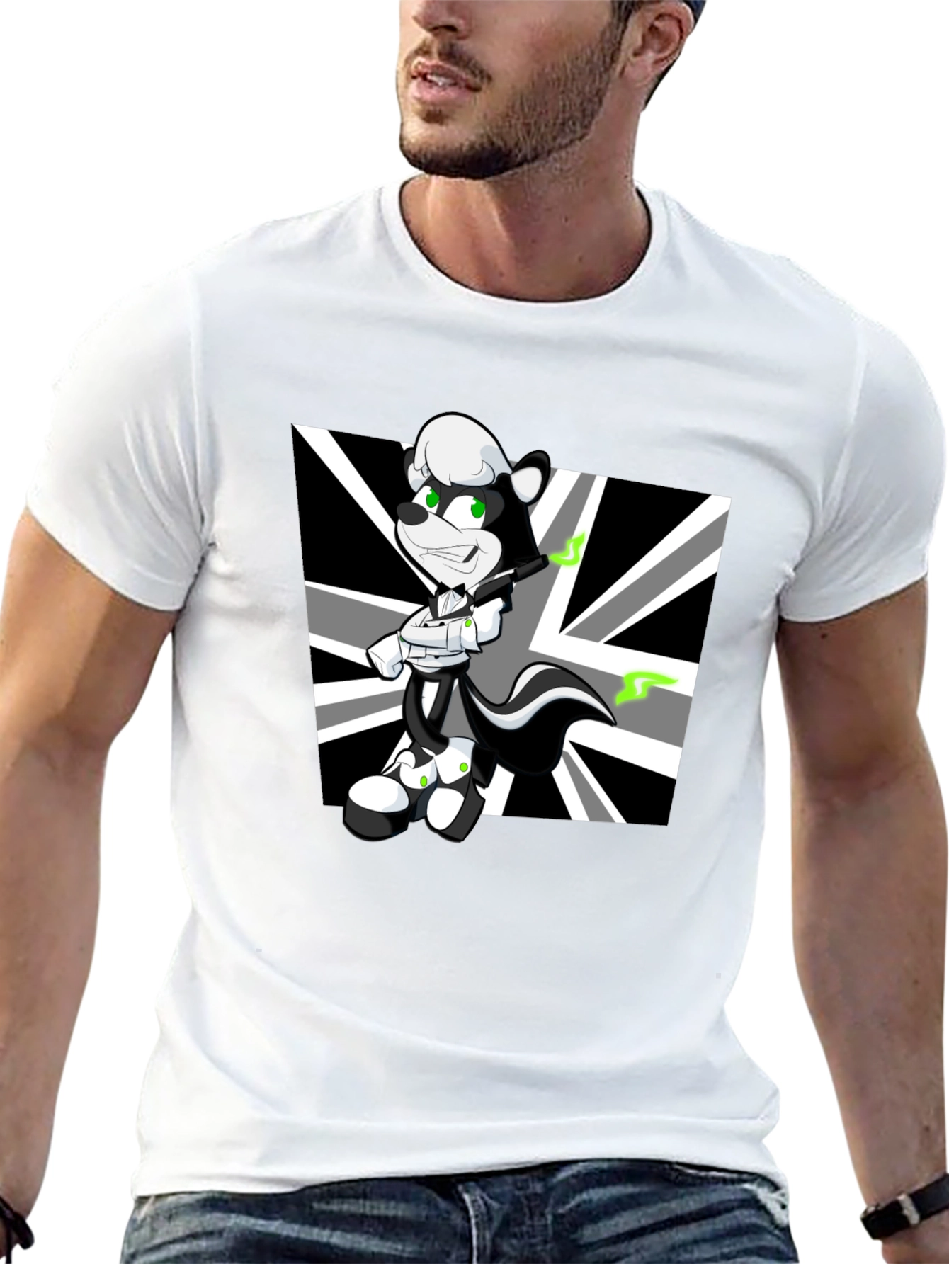 Cartoon Skunk Graphic Black T-Shirt