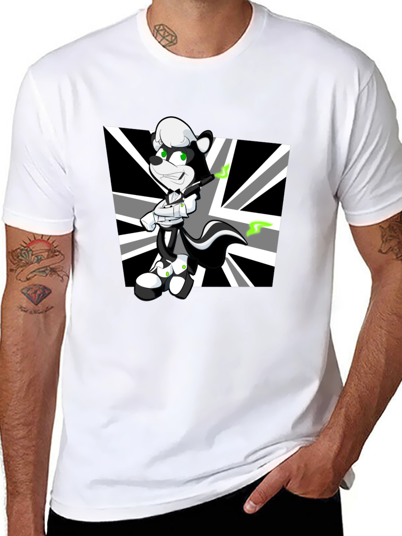 Cartoon Skunk Graphic Black T-Shirt
