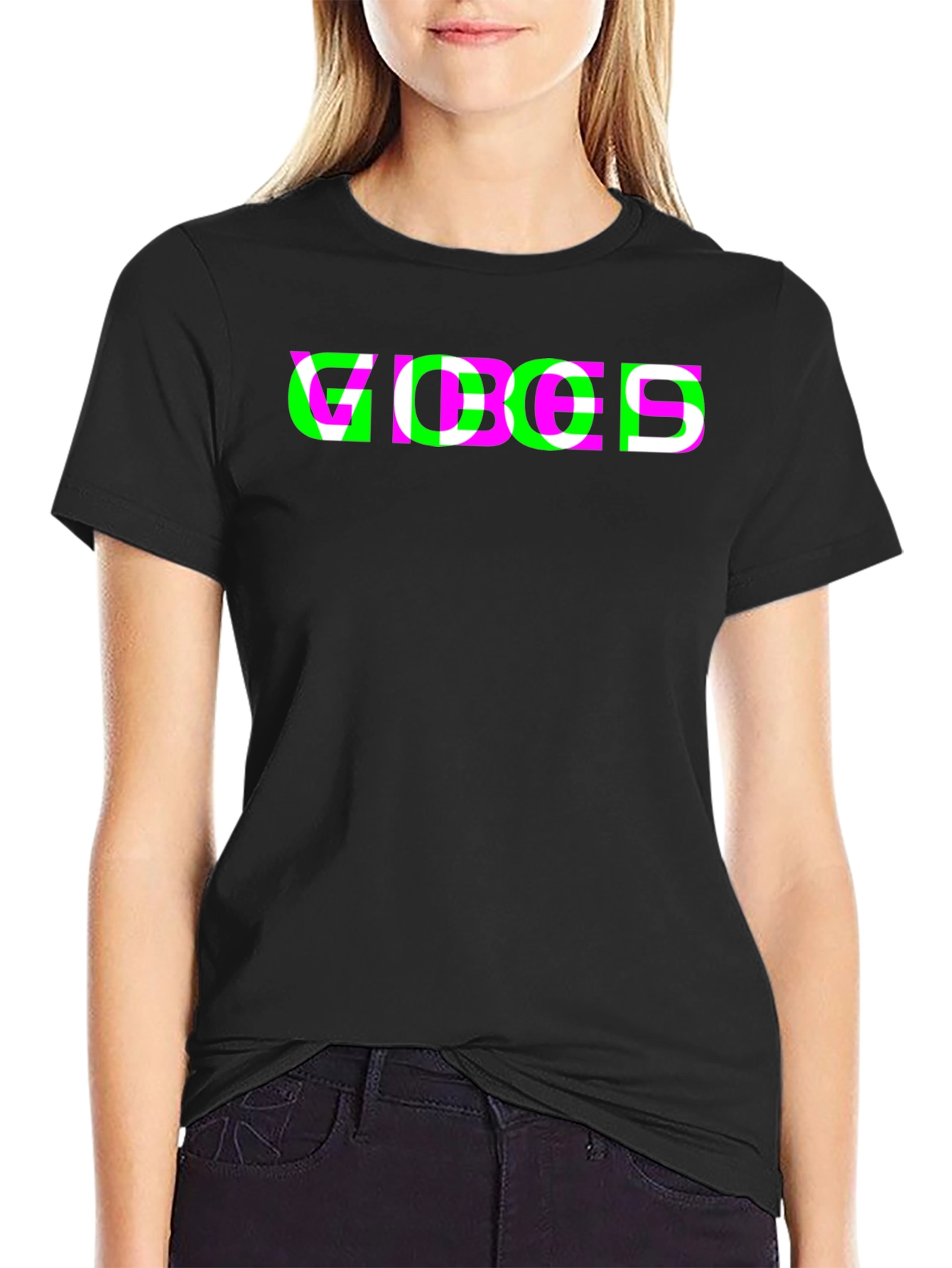 Vibes Graphic Tee - Trendy Black T-Shirt