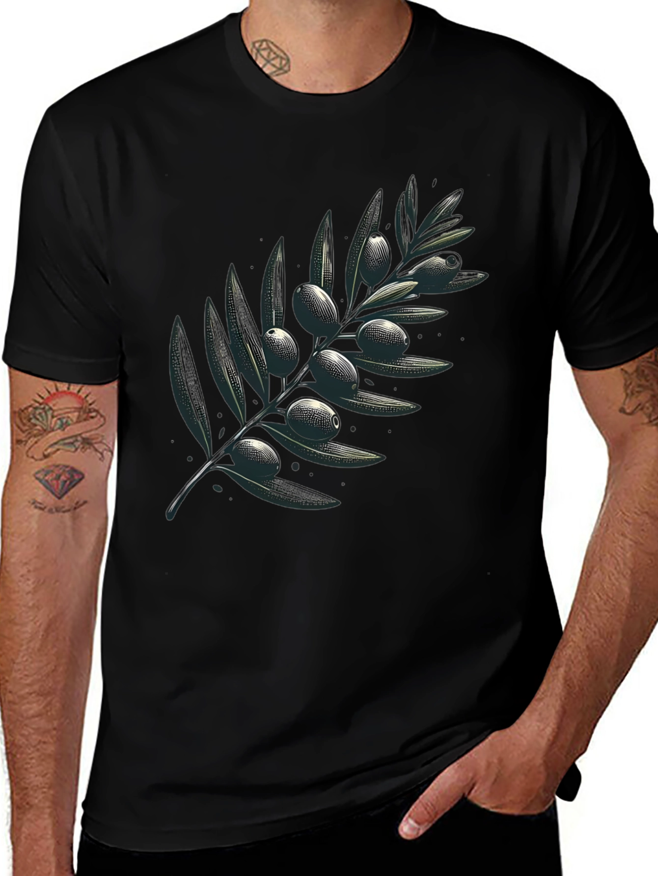 Olive Branch Graphic Black T-Shirt