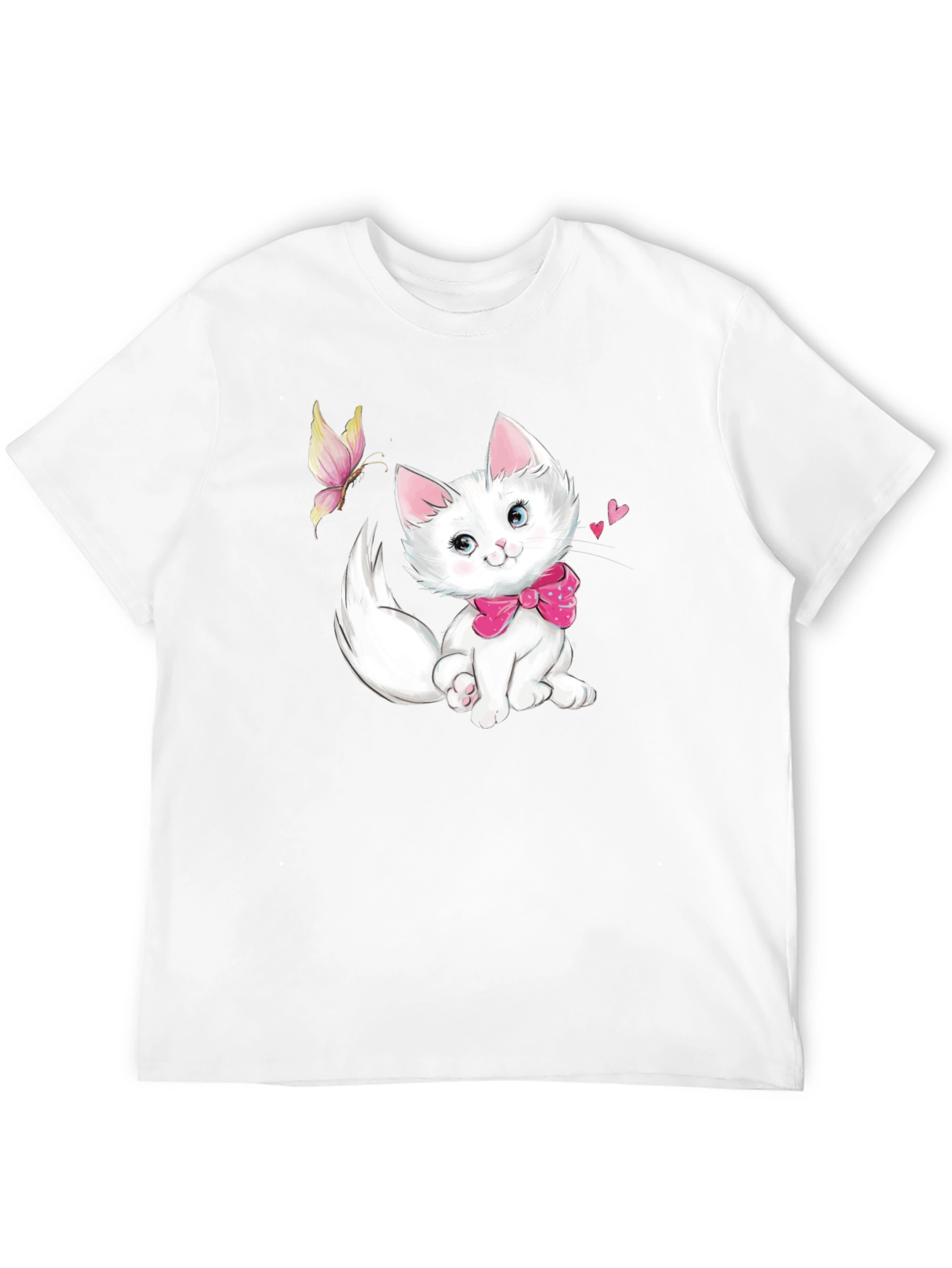Cute Kitten & Butterfly Black T-Shirt