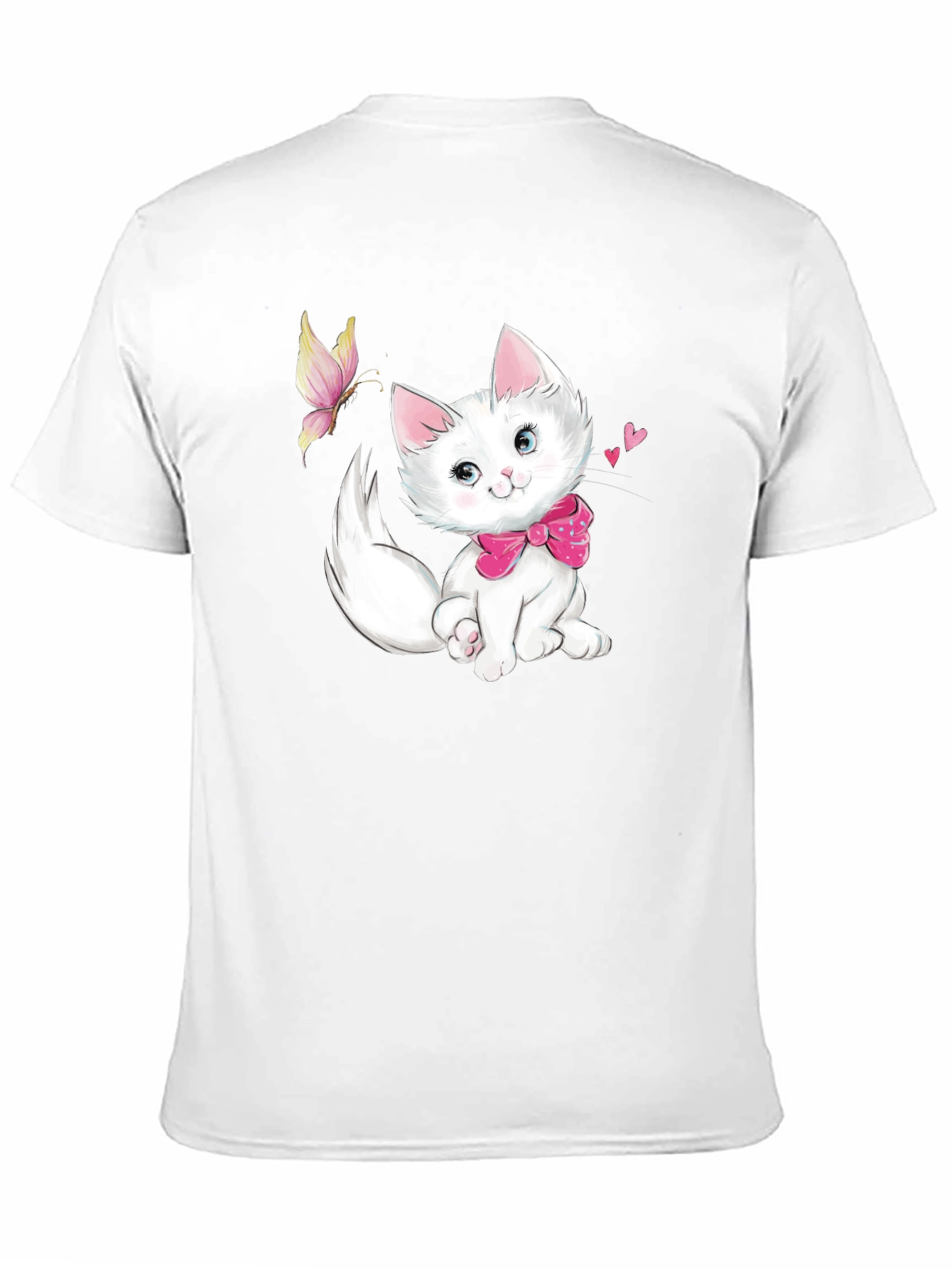 Cute Kitten & Butterfly Black T-Shirt