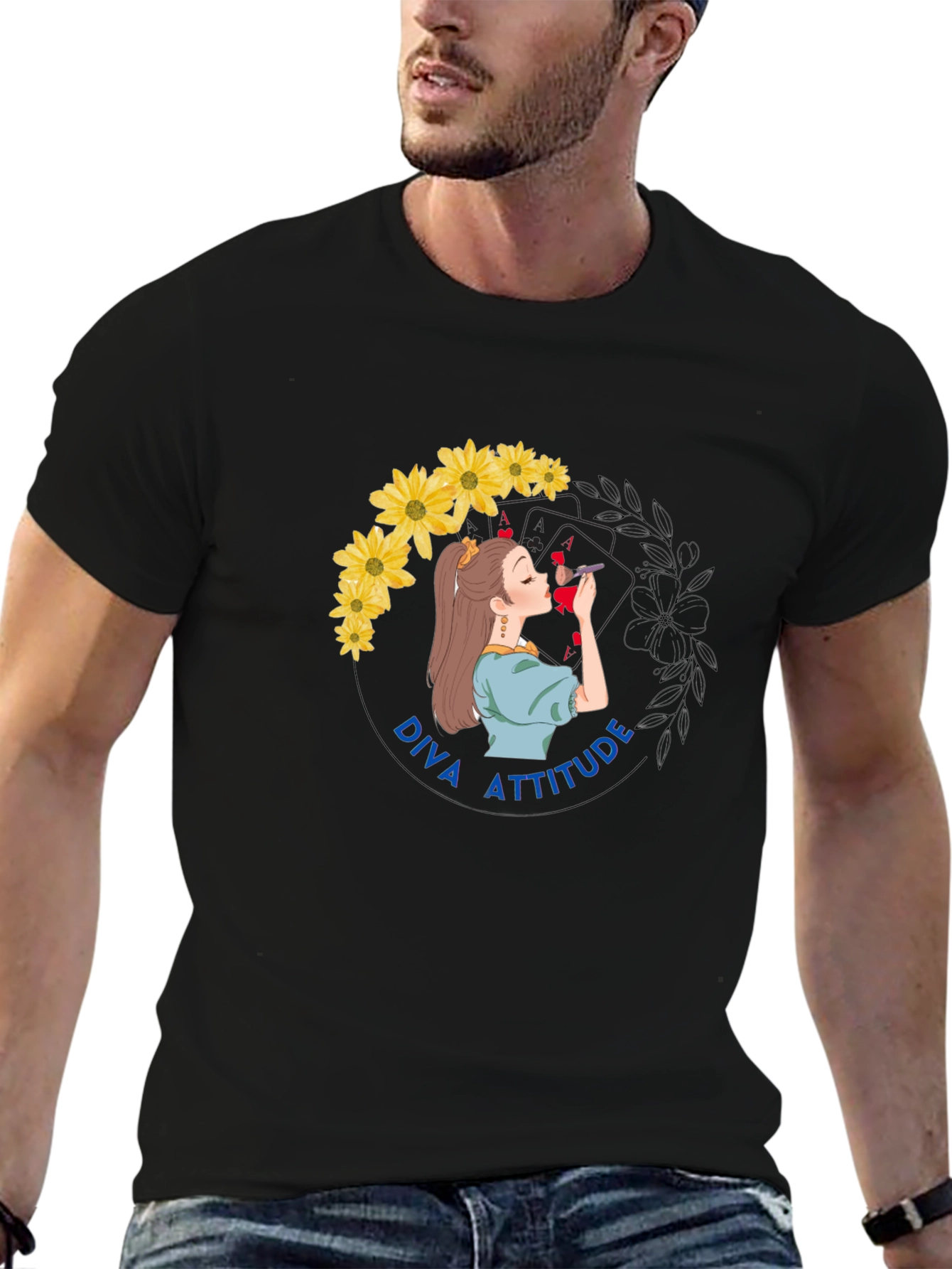 Diva Attitude Graphic Print Black T-Shirt
