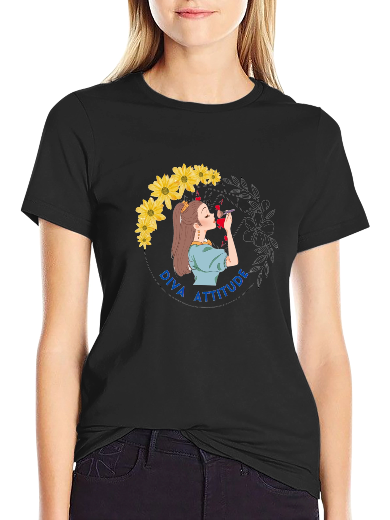 Diva Attitude Graphic Print Black T-Shirt