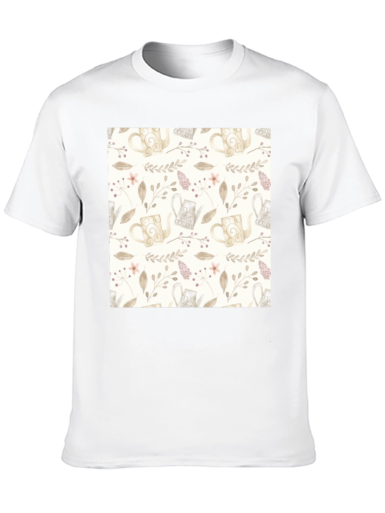 Elegant Floral Teapot Pattern Black T-Shirt