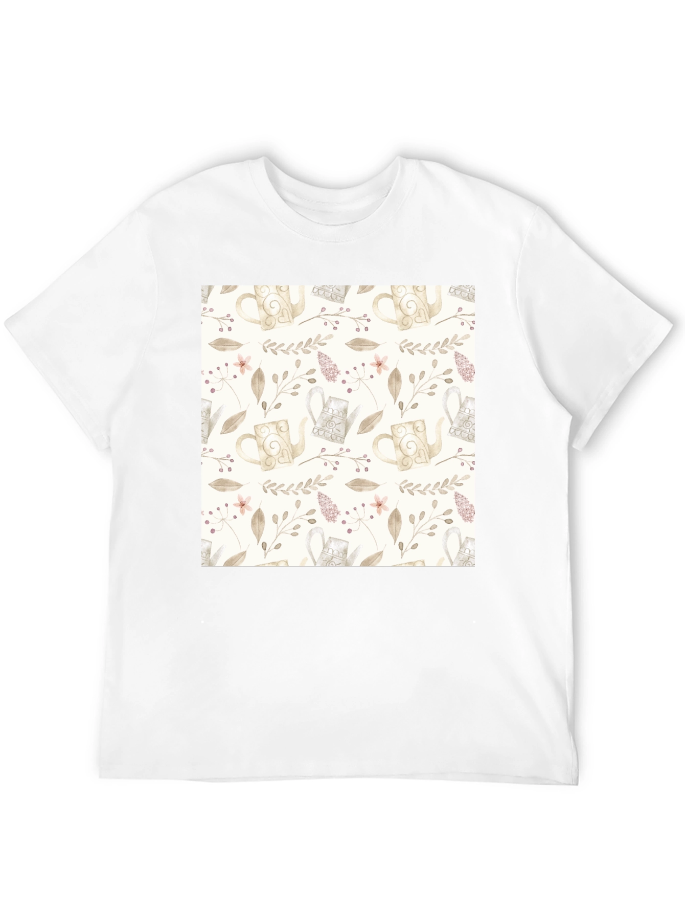 Elegant Floral Teapot Pattern Black T-Shirt