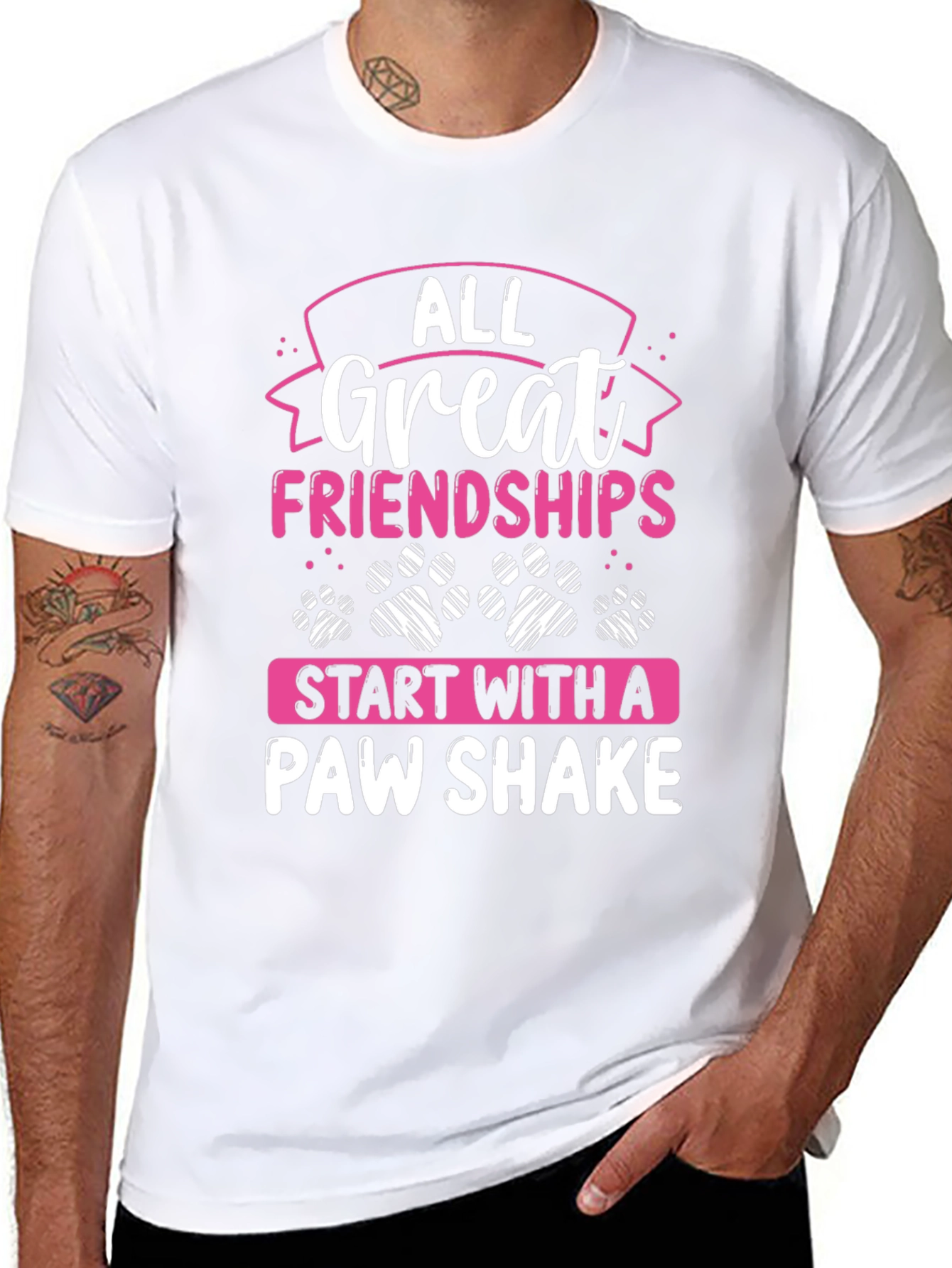 All Great Friendships Paw Shake Black T-Shirt