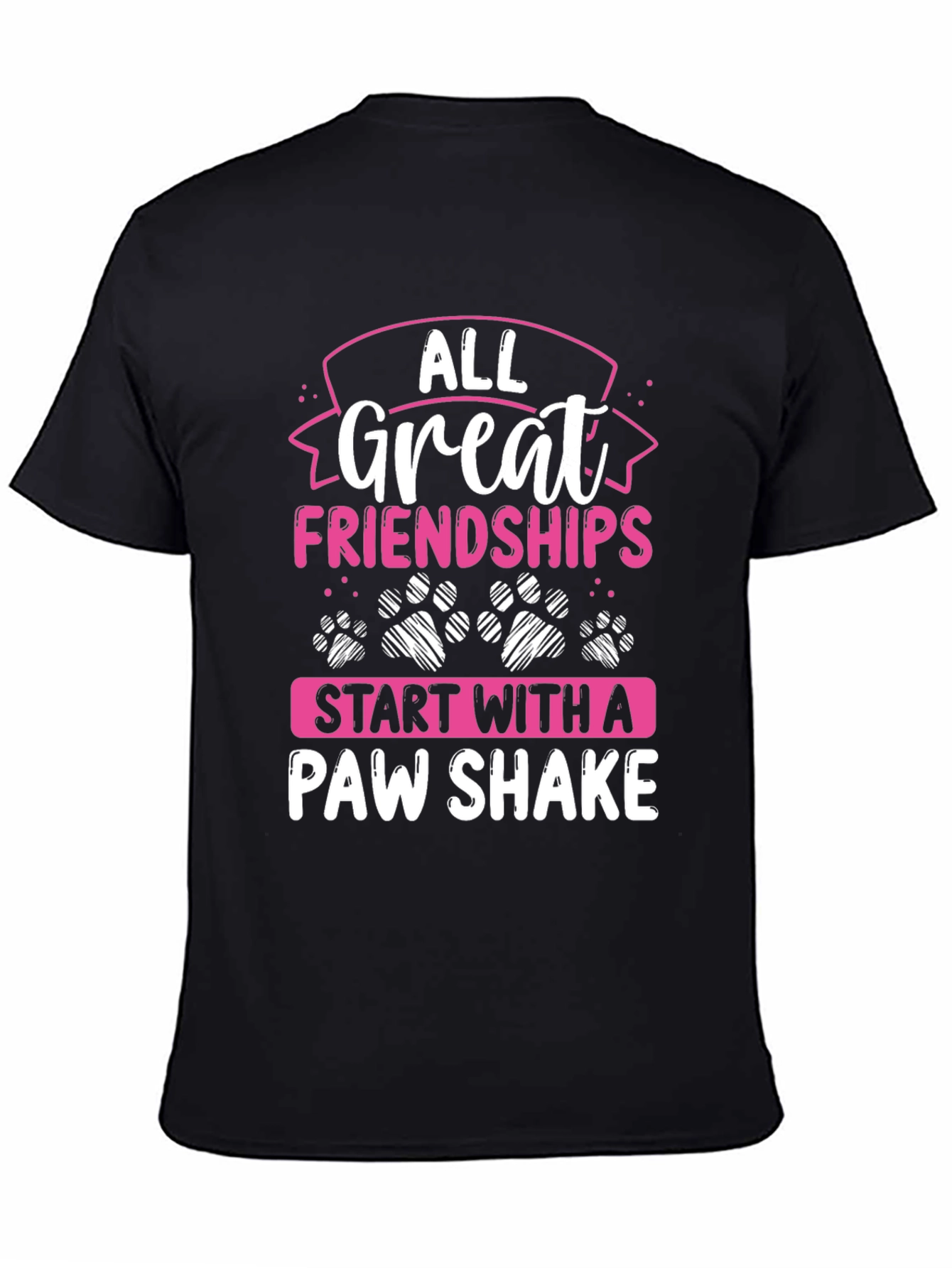All Great Friendships Paw Shake Black T-Shirt