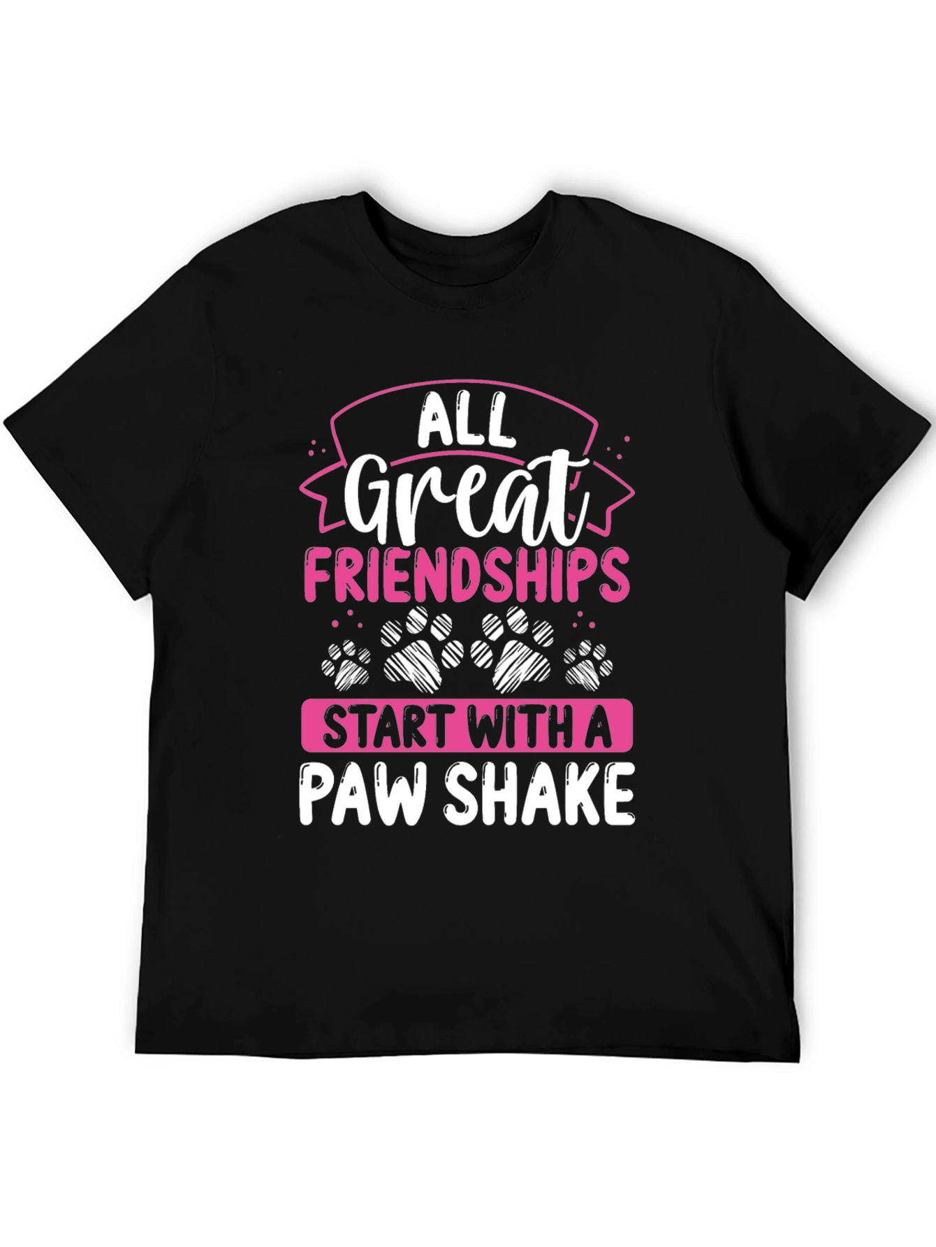 All Great Friendships Paw Shake Black T-Shirt