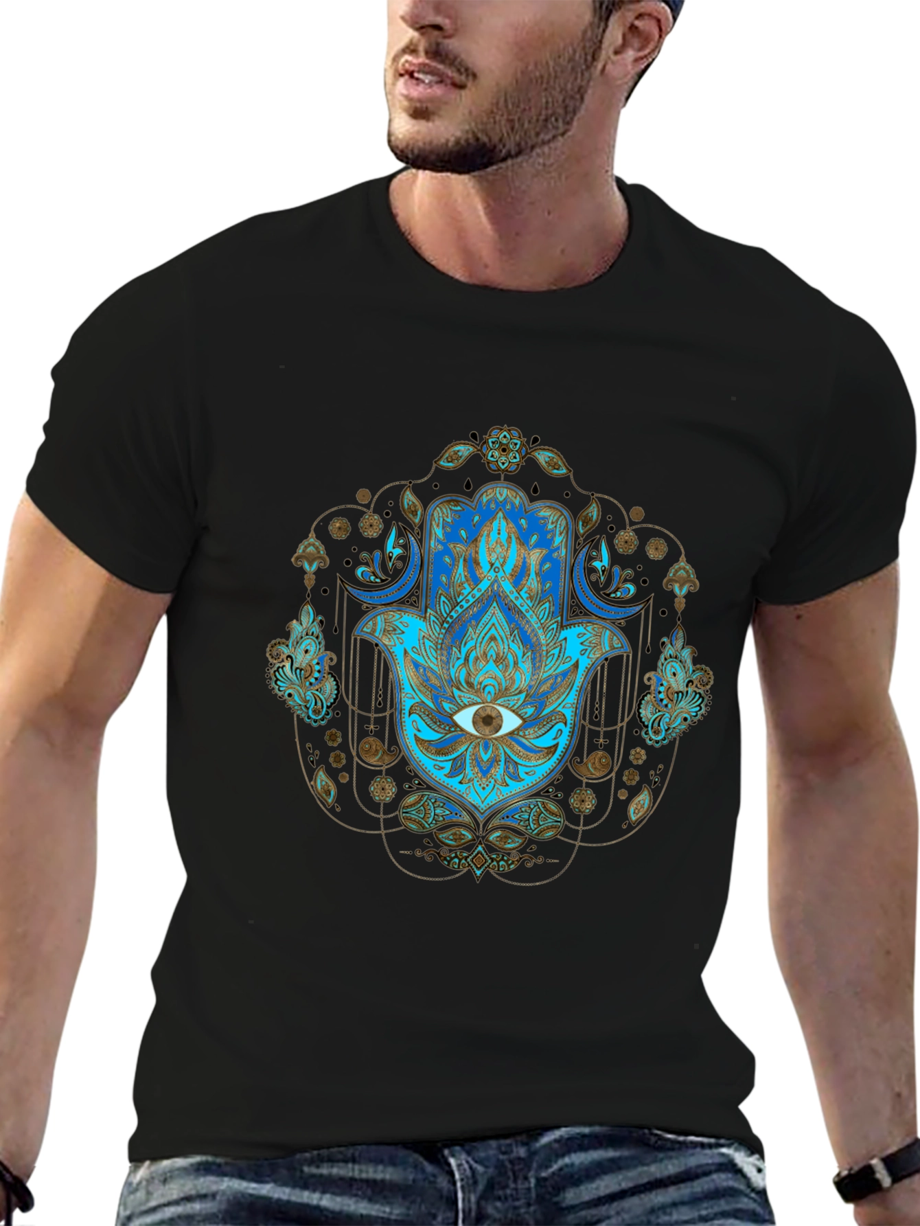 Hamsa Hand Graphic Print Tee - Spiritual Protection T-Shirt