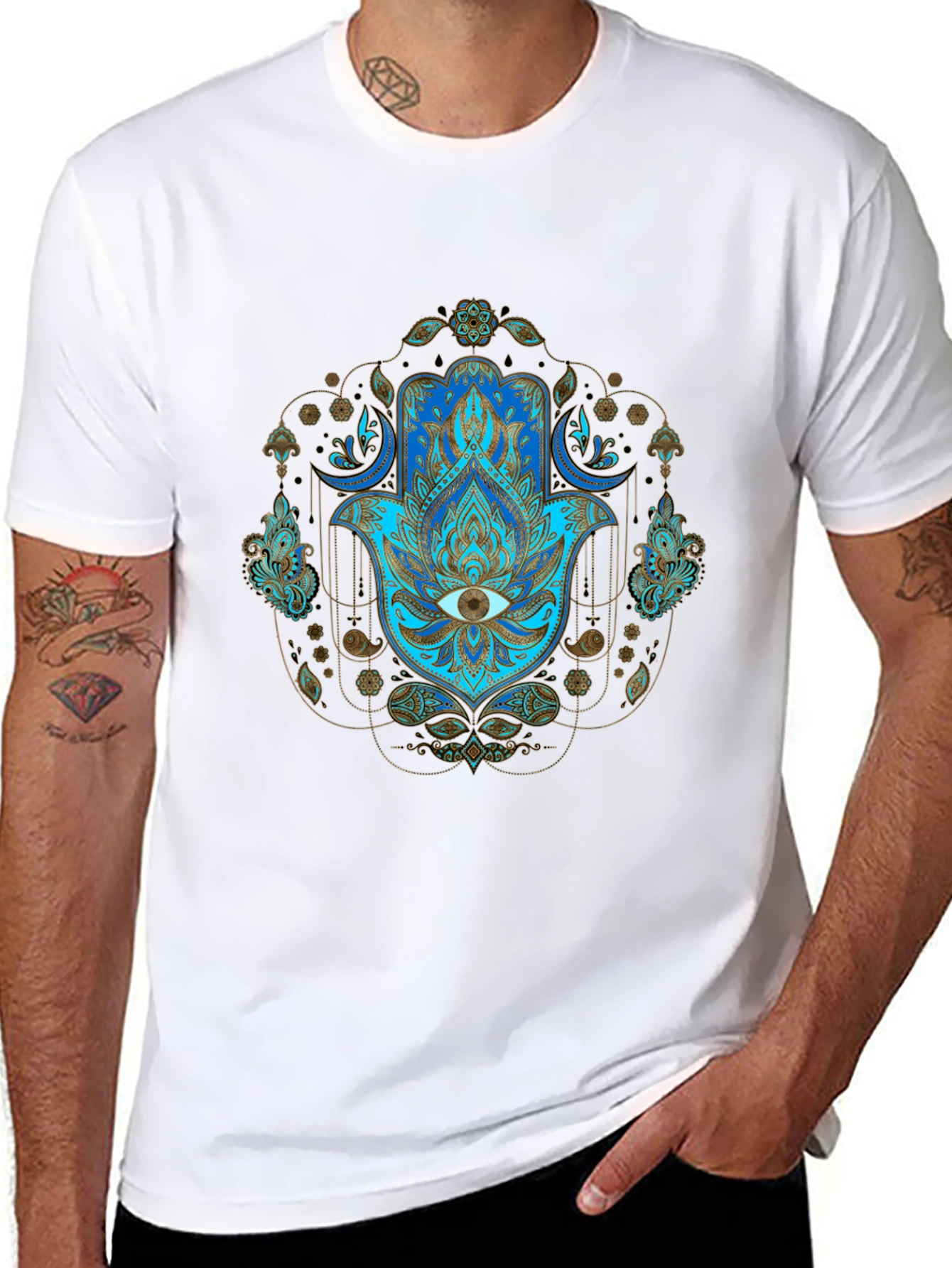 Hamsa Hand Graphic Print Tee - Spiritual Protection T-Shirt