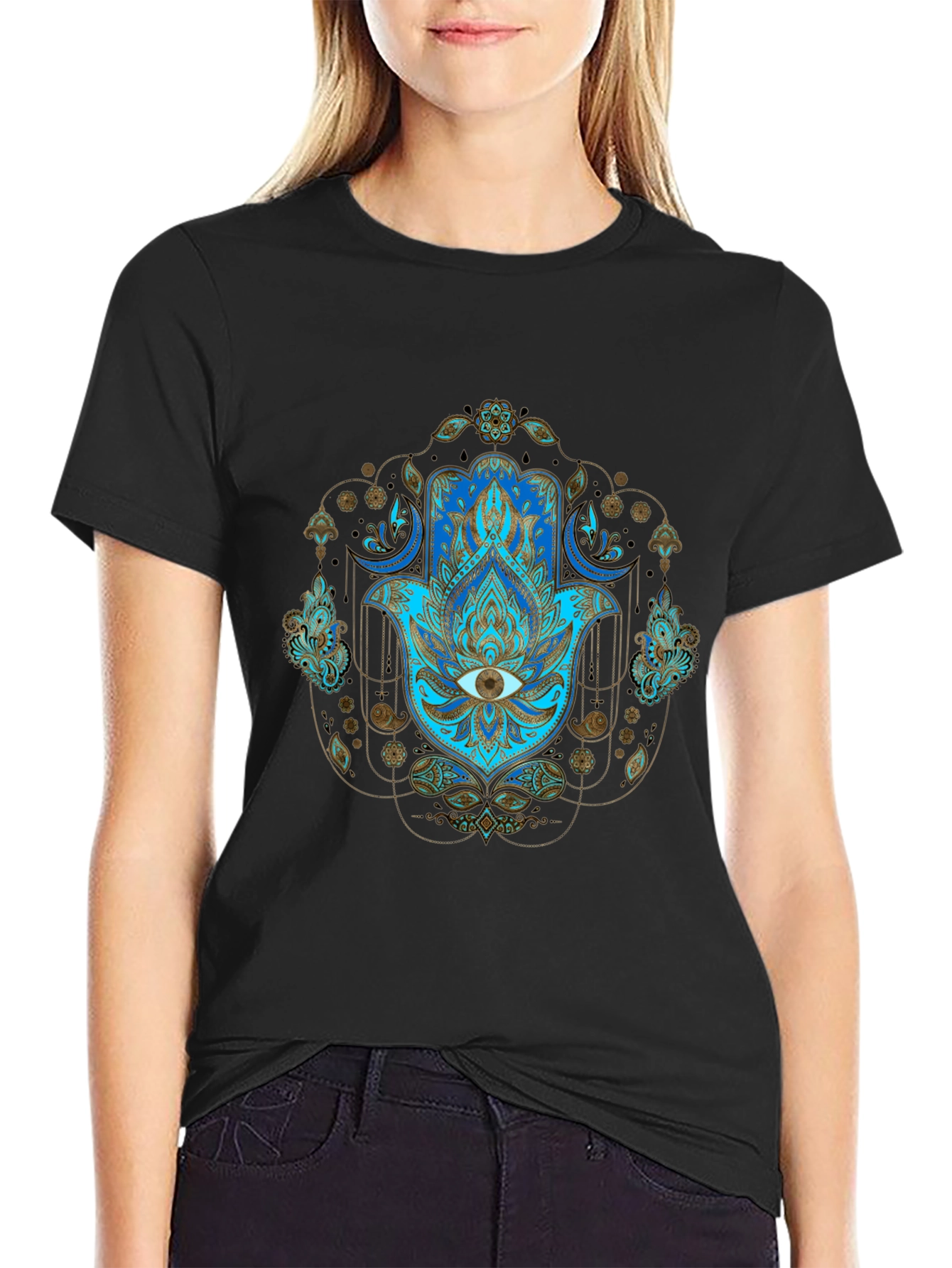 Hamsa Hand Graphic Print Tee - Spiritual Protection T-Shirt