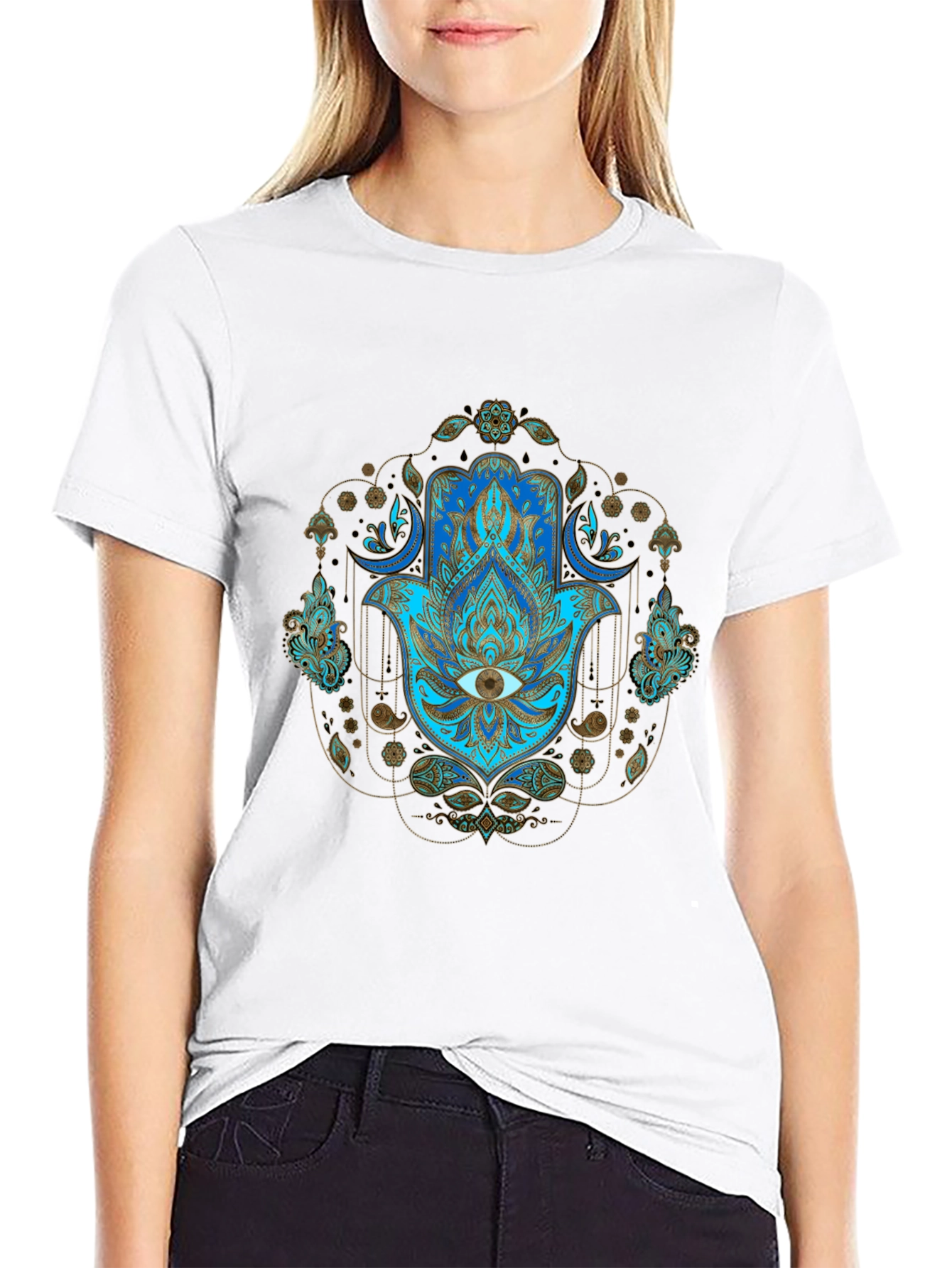 Hamsa Hand Graphic Print Tee - Spiritual Protection T-Shirt