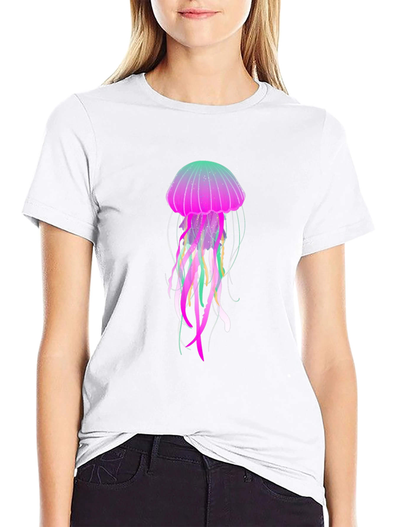 Neon Jellyfish Graphic Black T-Shirt
