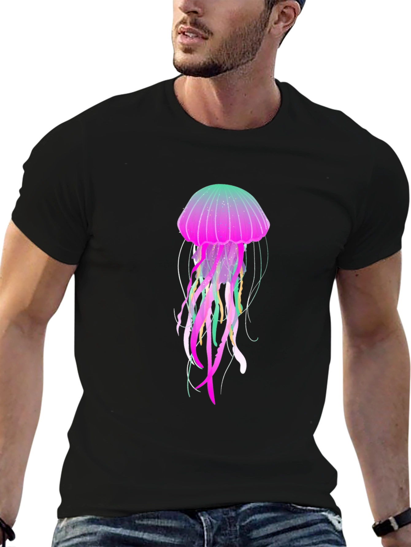 Neon Jellyfish Graphic Black T-Shirt