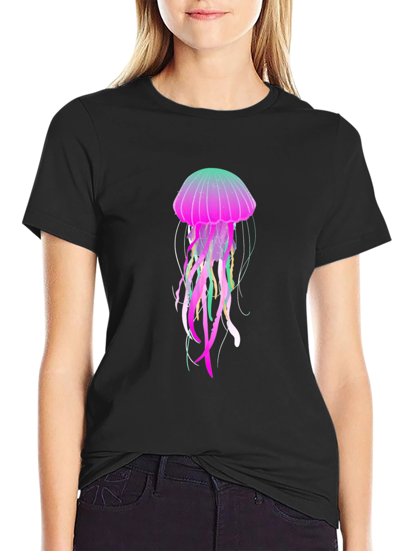 Neon Jellyfish Graphic Black T-Shirt