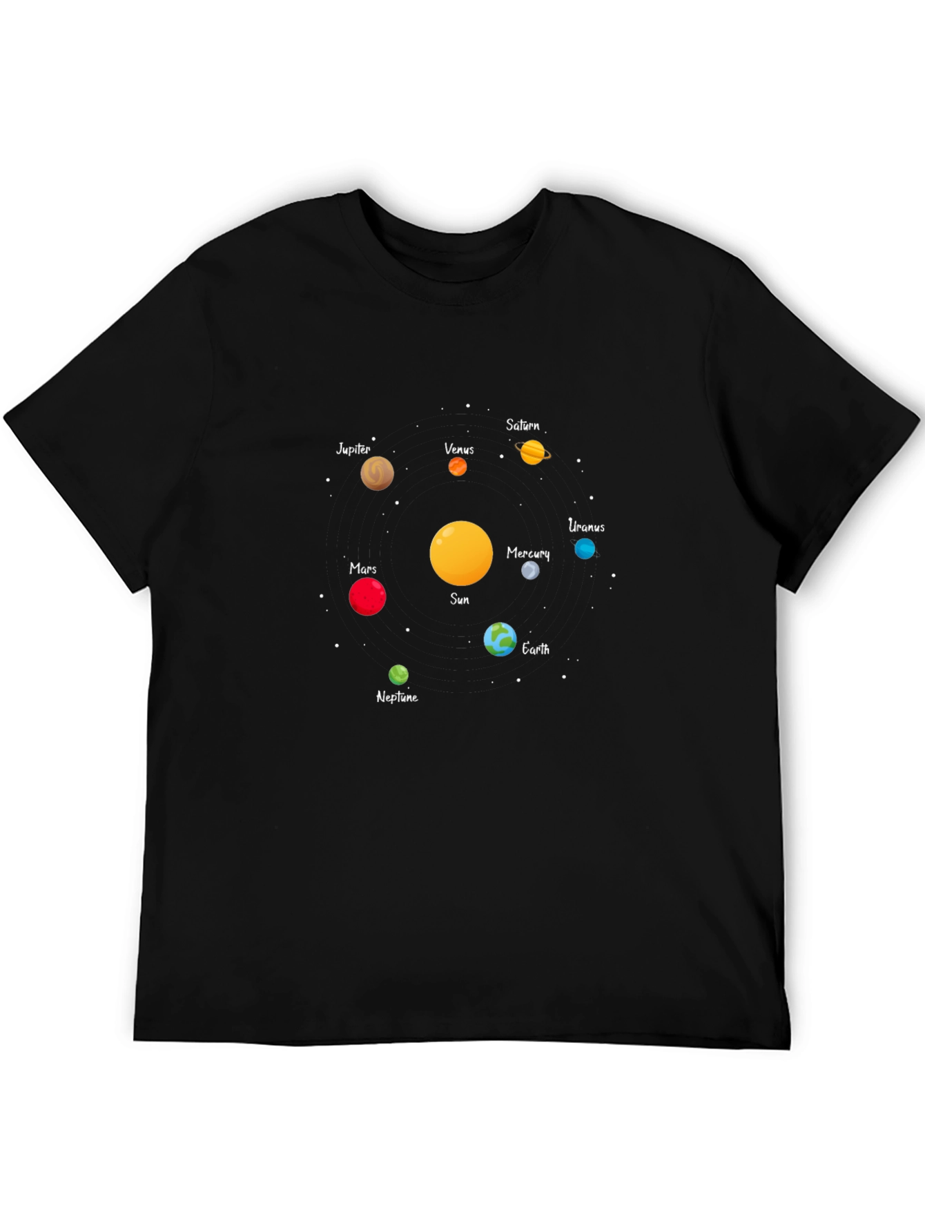 Solar System Planets Graphic T-Shirt - Black