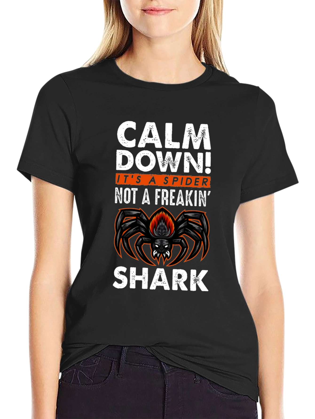 Calm Down Spider Graphic Tee -  Funny Halloween T-Shirt
