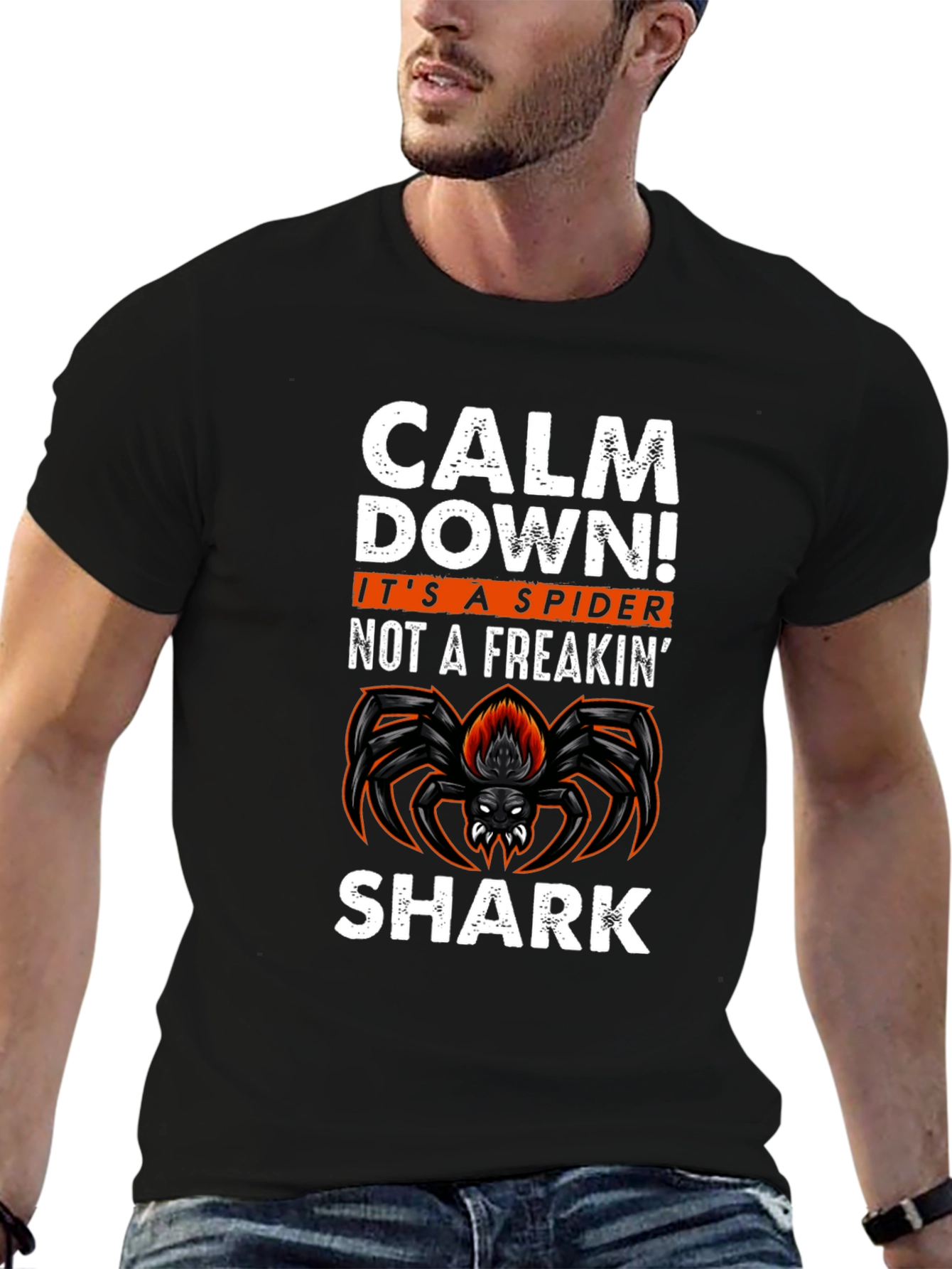 Calm Down Spider Graphic Tee -  Funny Halloween T-Shirt