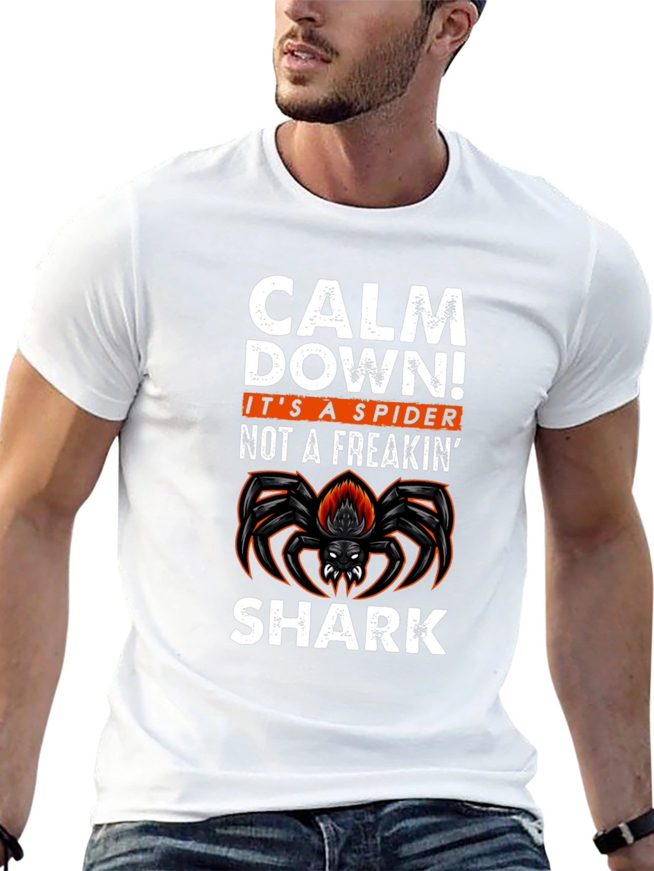 Calm Down Spider Graphic Tee -  Funny Halloween T-Shirt