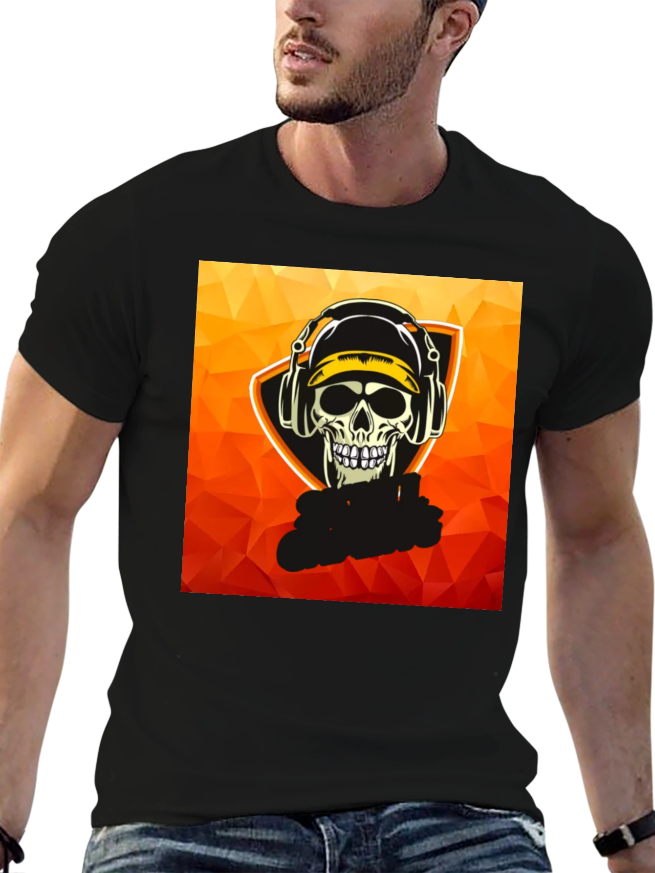 Skull Gamer Graphic Tee - Black Cotton T-Shirt