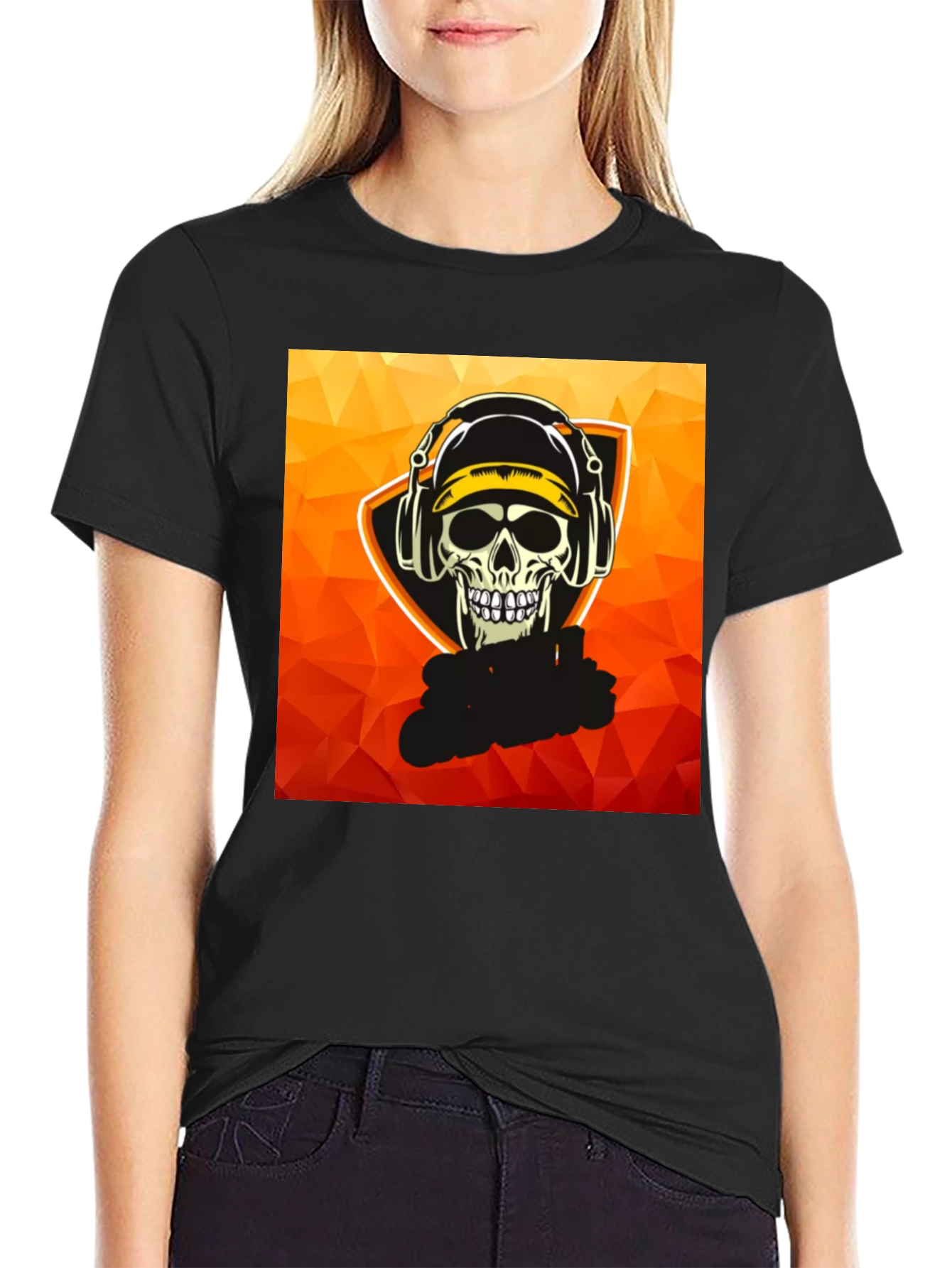 Skull Gamer Graphic Tee - Black Cotton T-Shirt