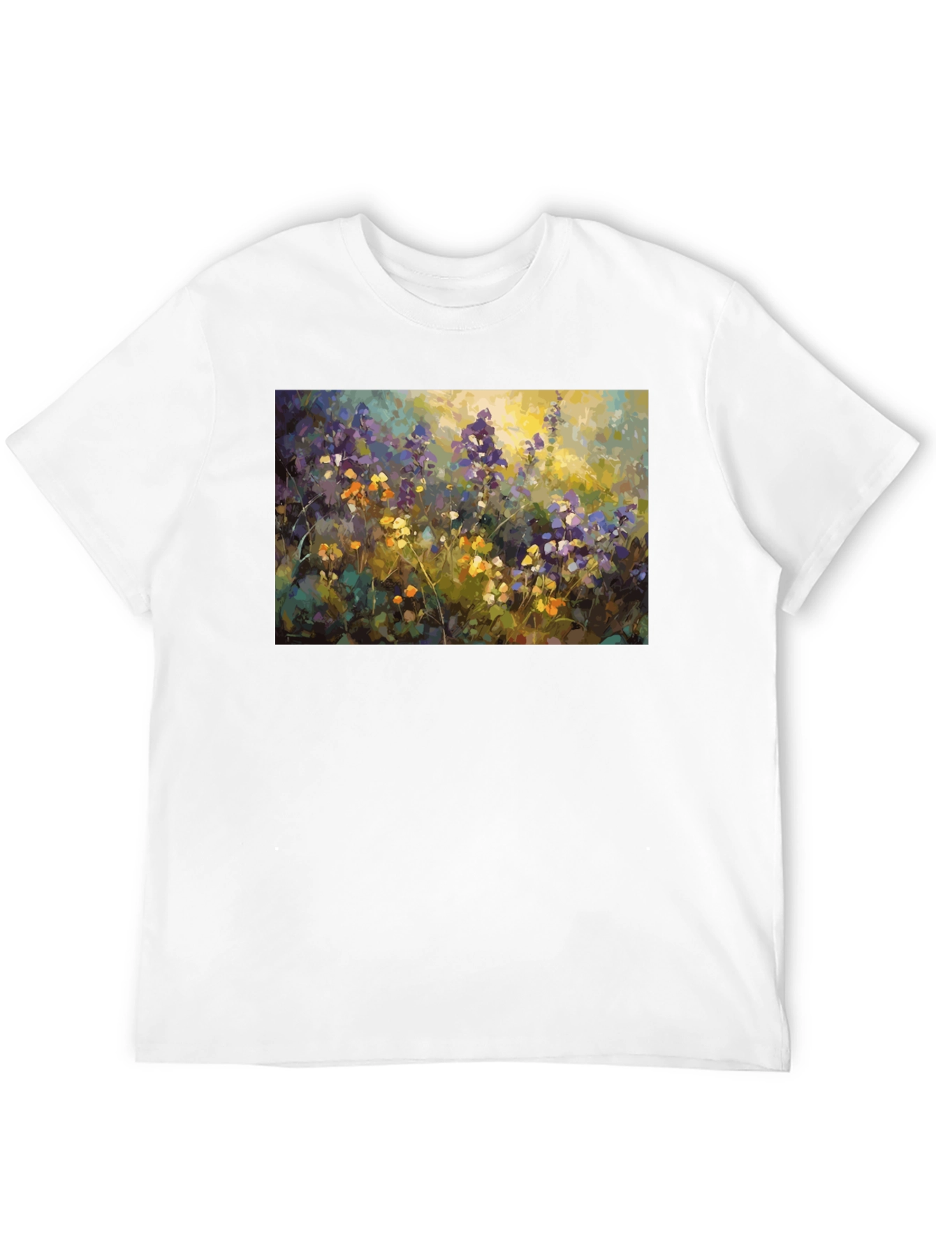 Floral Art Print Black T-Shirt - Impressionist Style