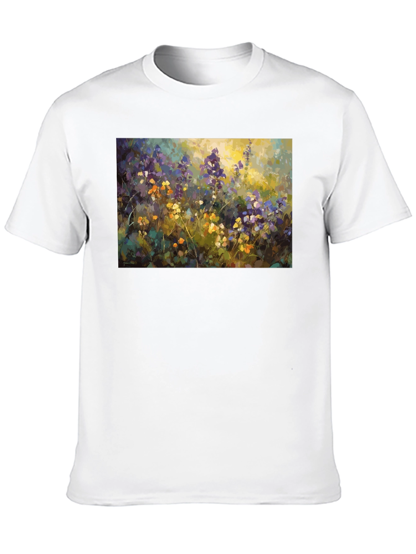 Floral Art Print Black T-Shirt - Impressionist Style