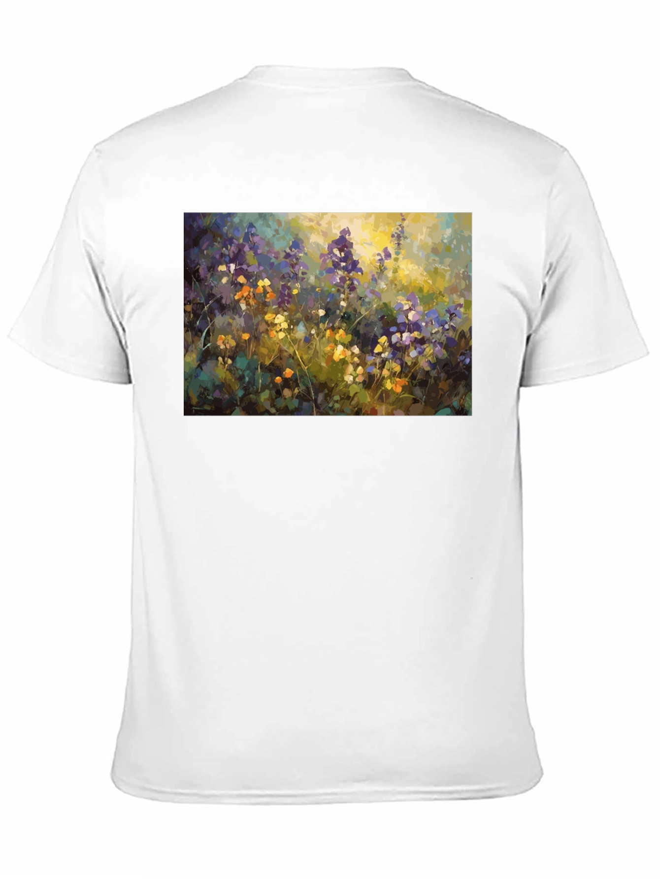 Floral Art Print Black T-Shirt - Impressionist Style