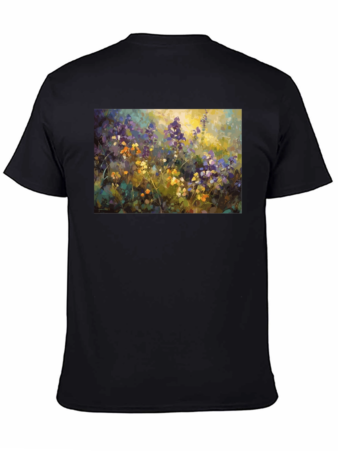 Floral Art Print Black T-Shirt - Impressionist Style