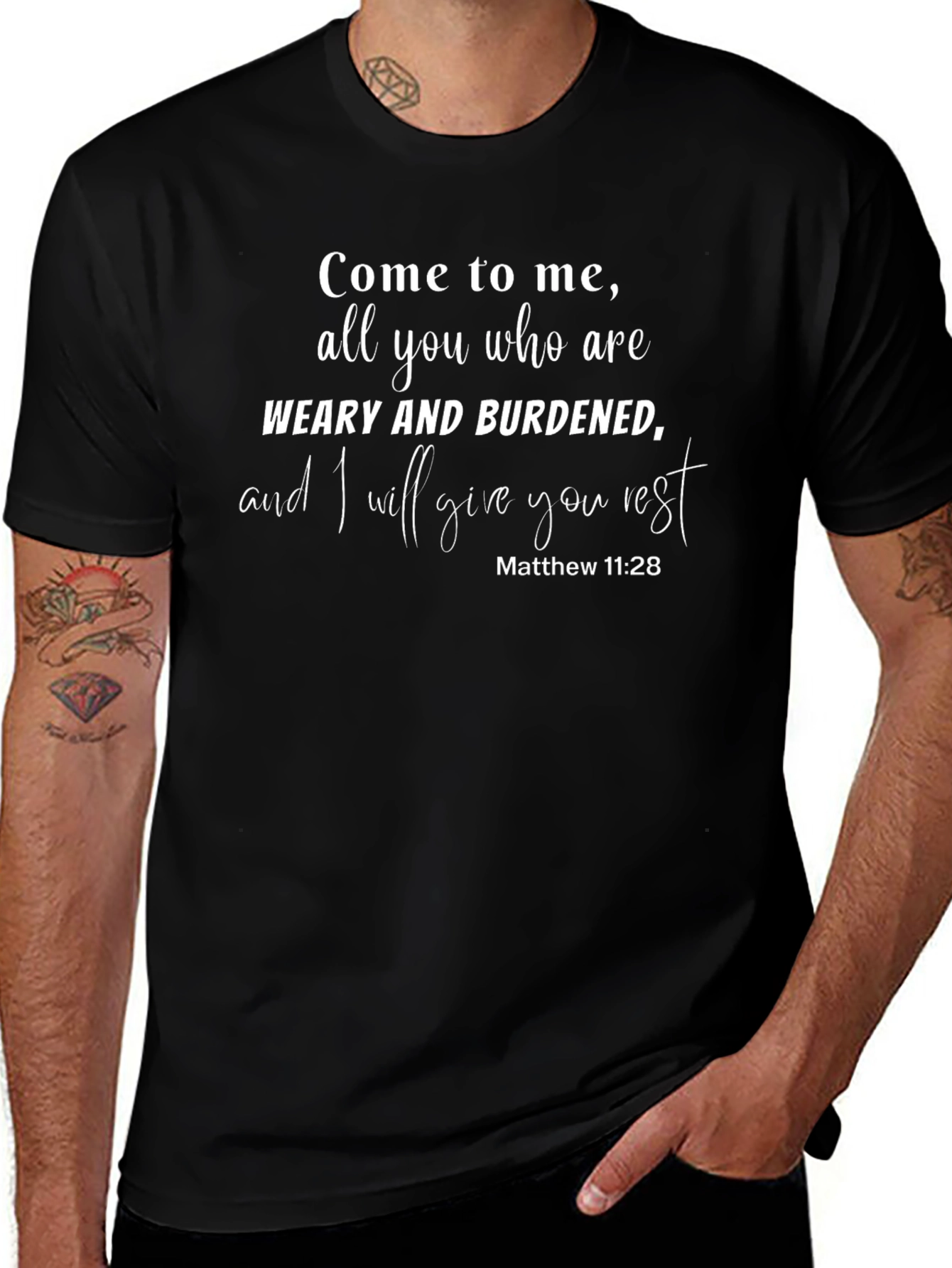 Weary Burdened Christian T-Shirt Matthew 11:28