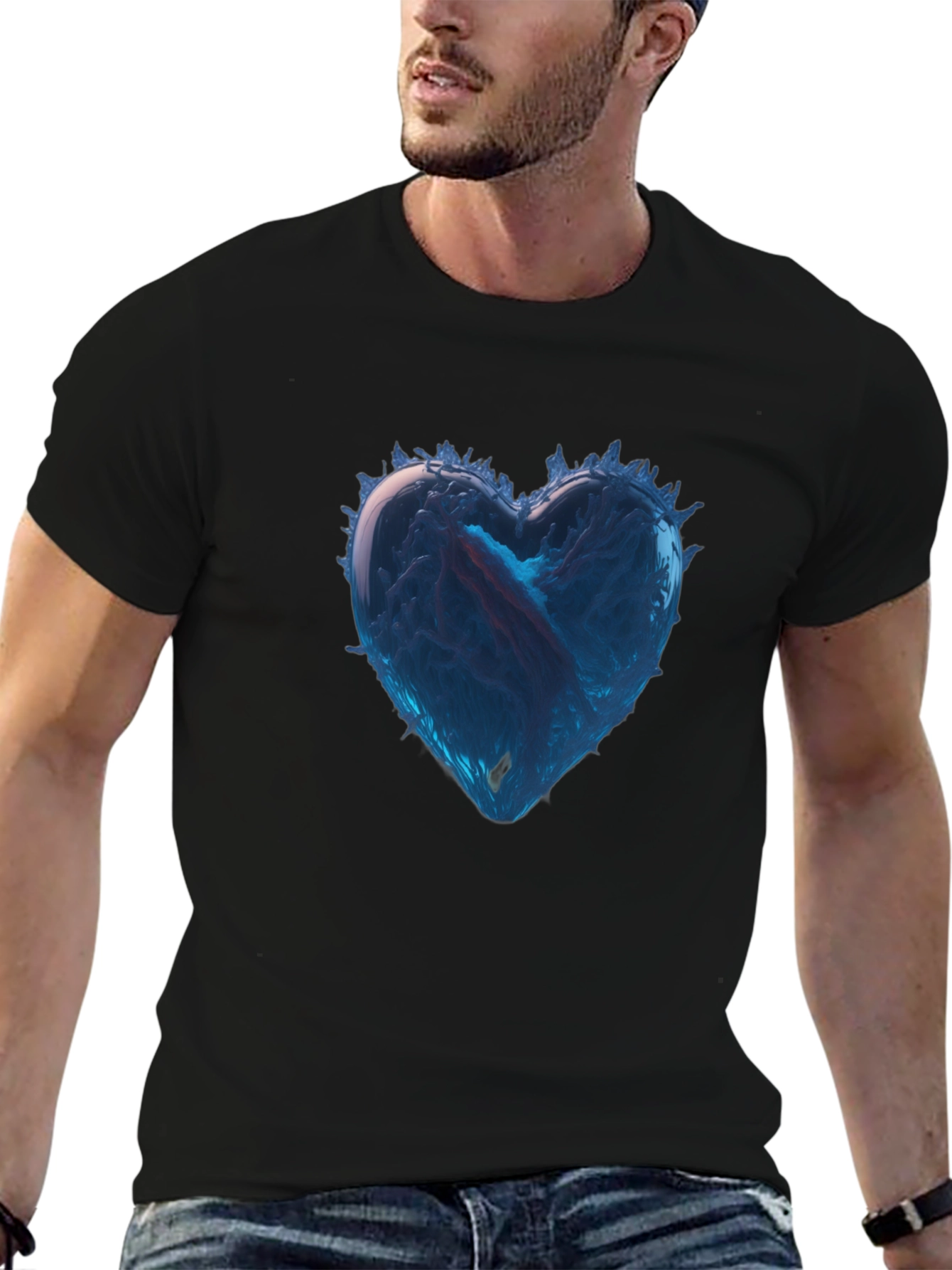 Icy Heart Graphic Tee - Black Cotton Casual
