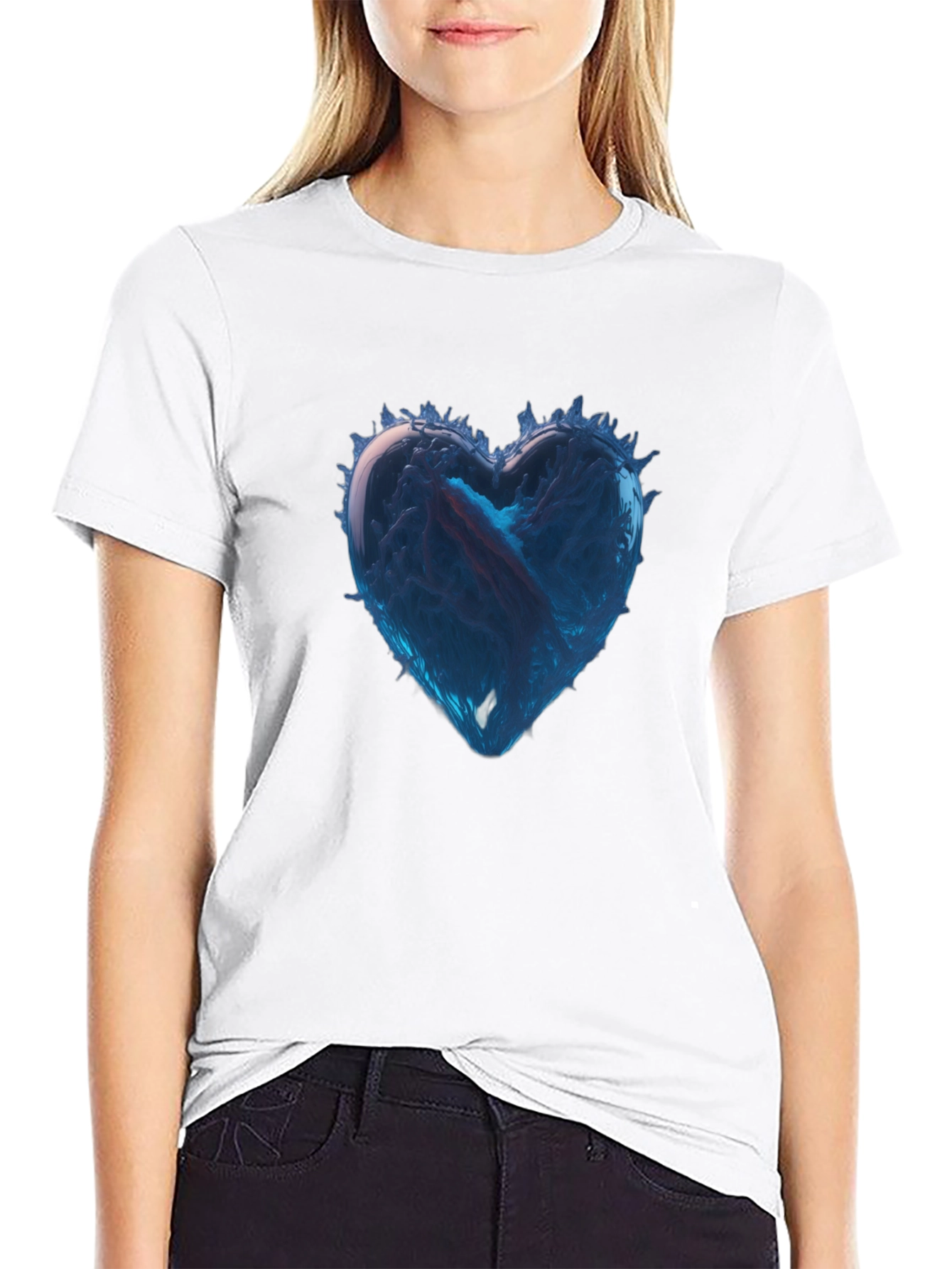Icy Heart Graphic Tee - Black Cotton Casual