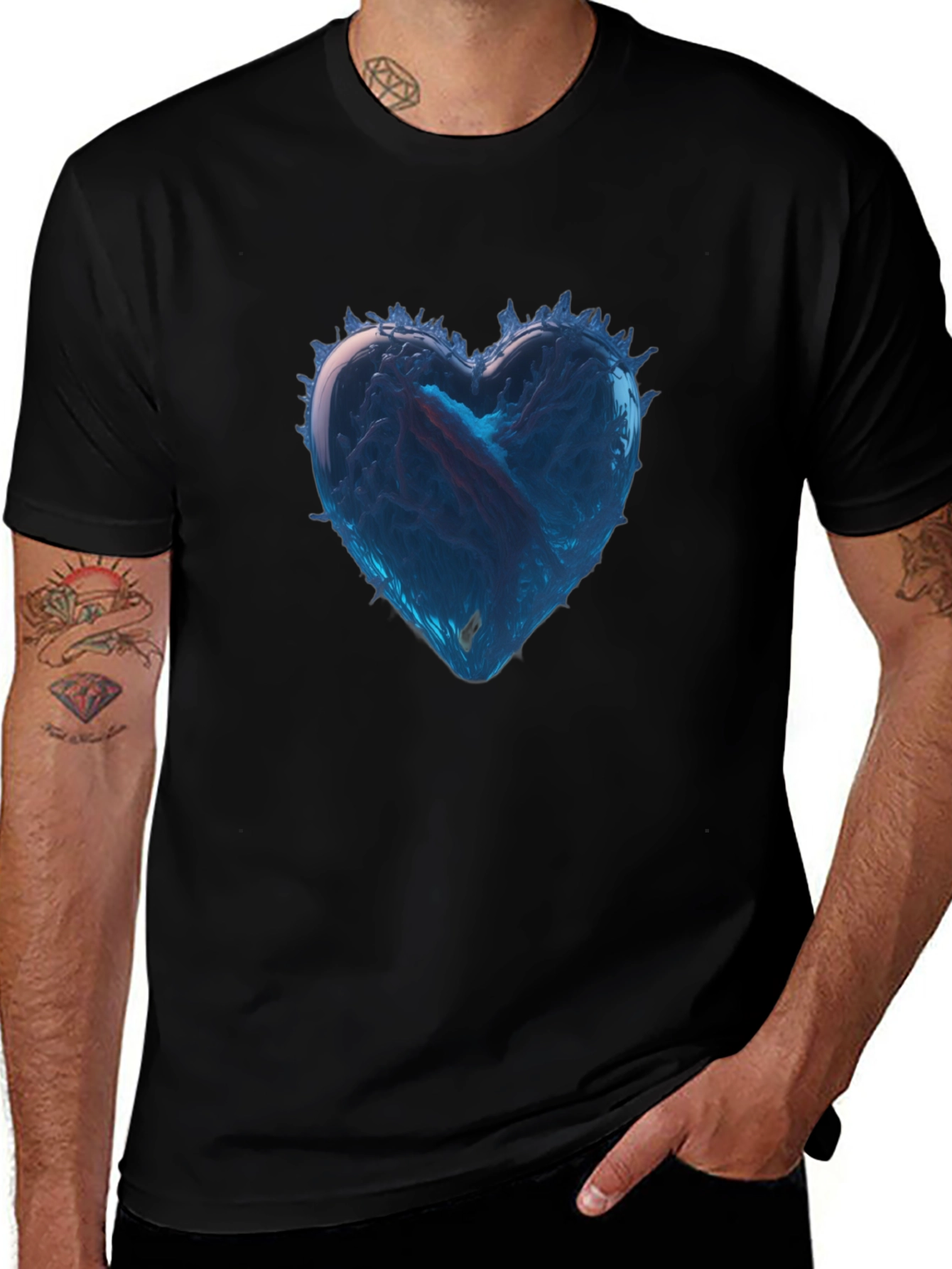 Icy Heart Graphic Tee - Black Cotton Casual