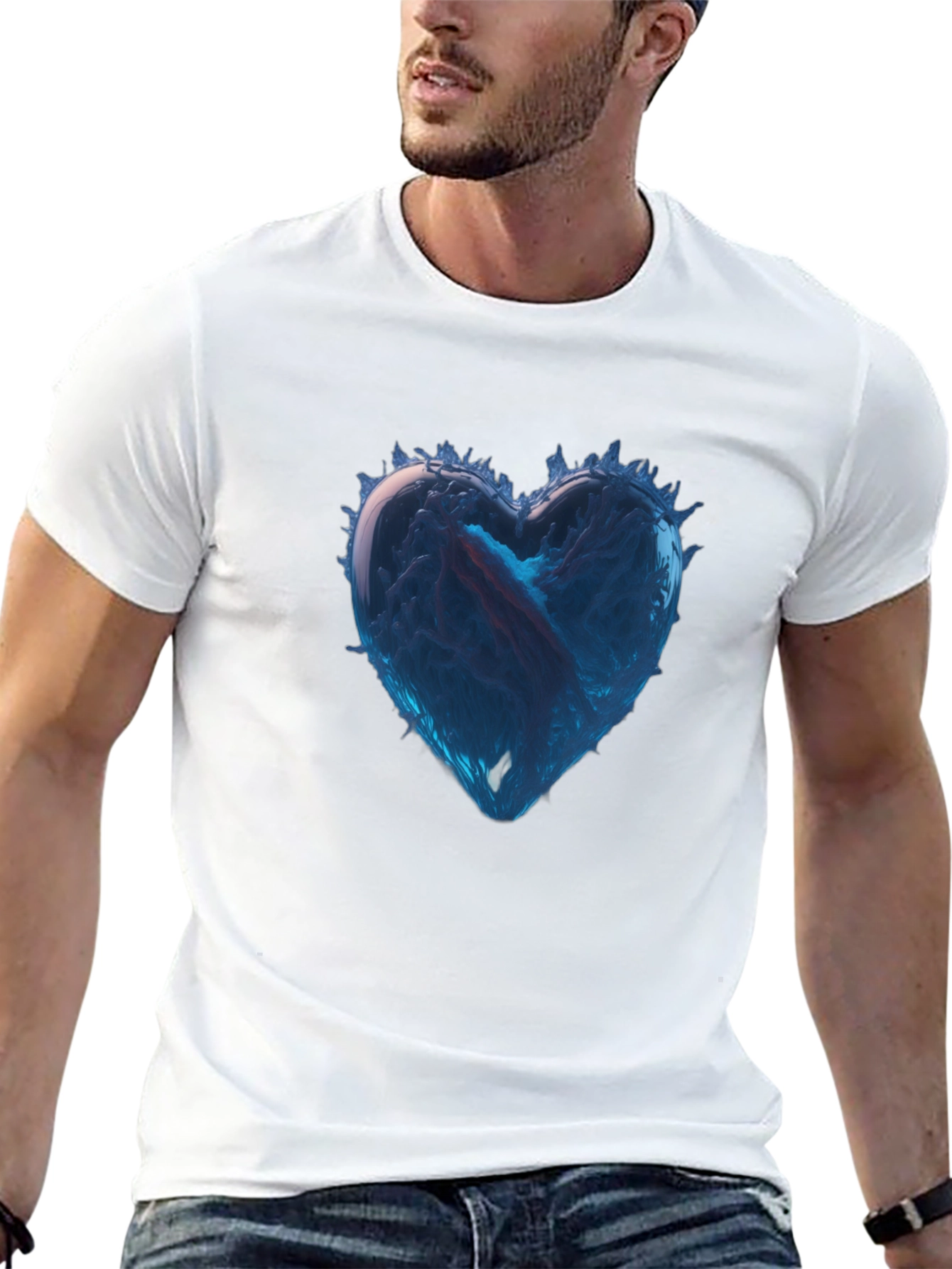 Icy Heart Graphic Tee - Black Cotton Casual