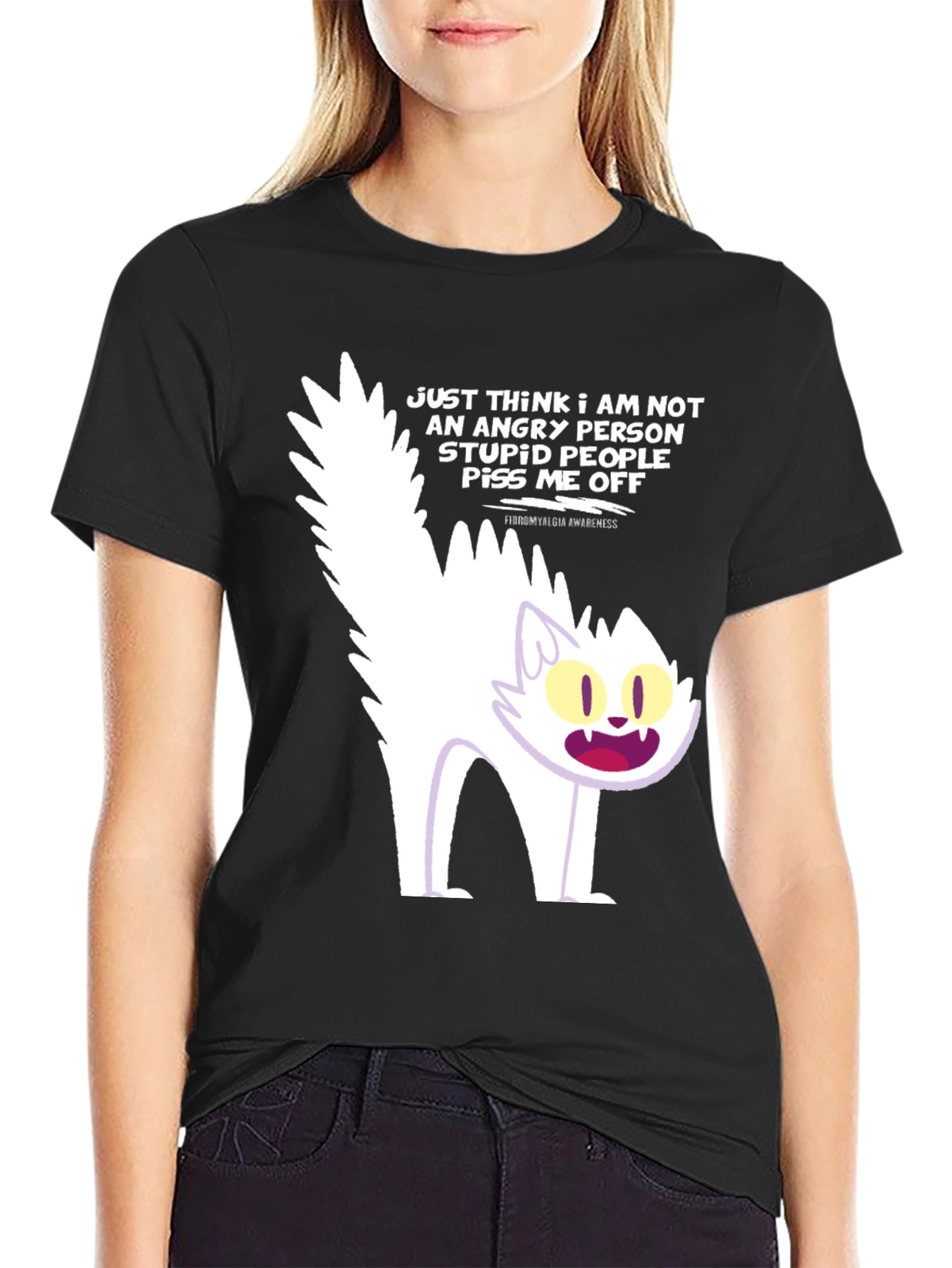 Angry Cat Graphic Tee - Fibromyalgia Awareness