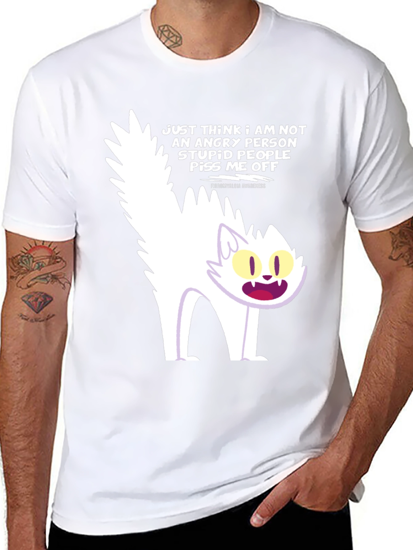 Angry Cat Graphic Tee - Fibromyalgia Awareness