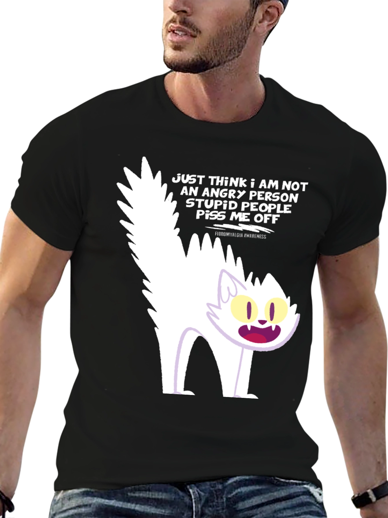 Angry Cat Graphic Tee - Fibromyalgia Awareness