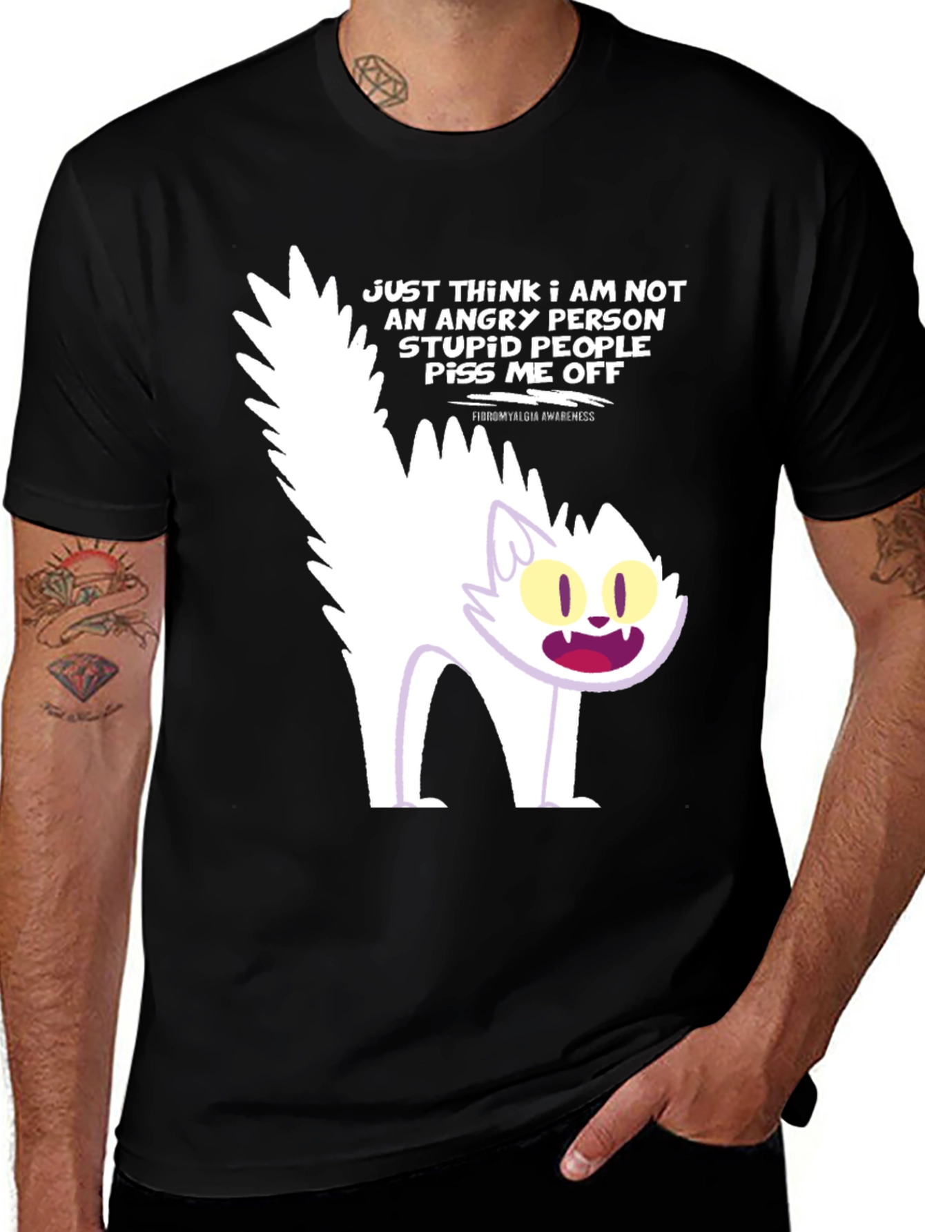 Angry Cat Graphic Tee - Fibromyalgia Awareness