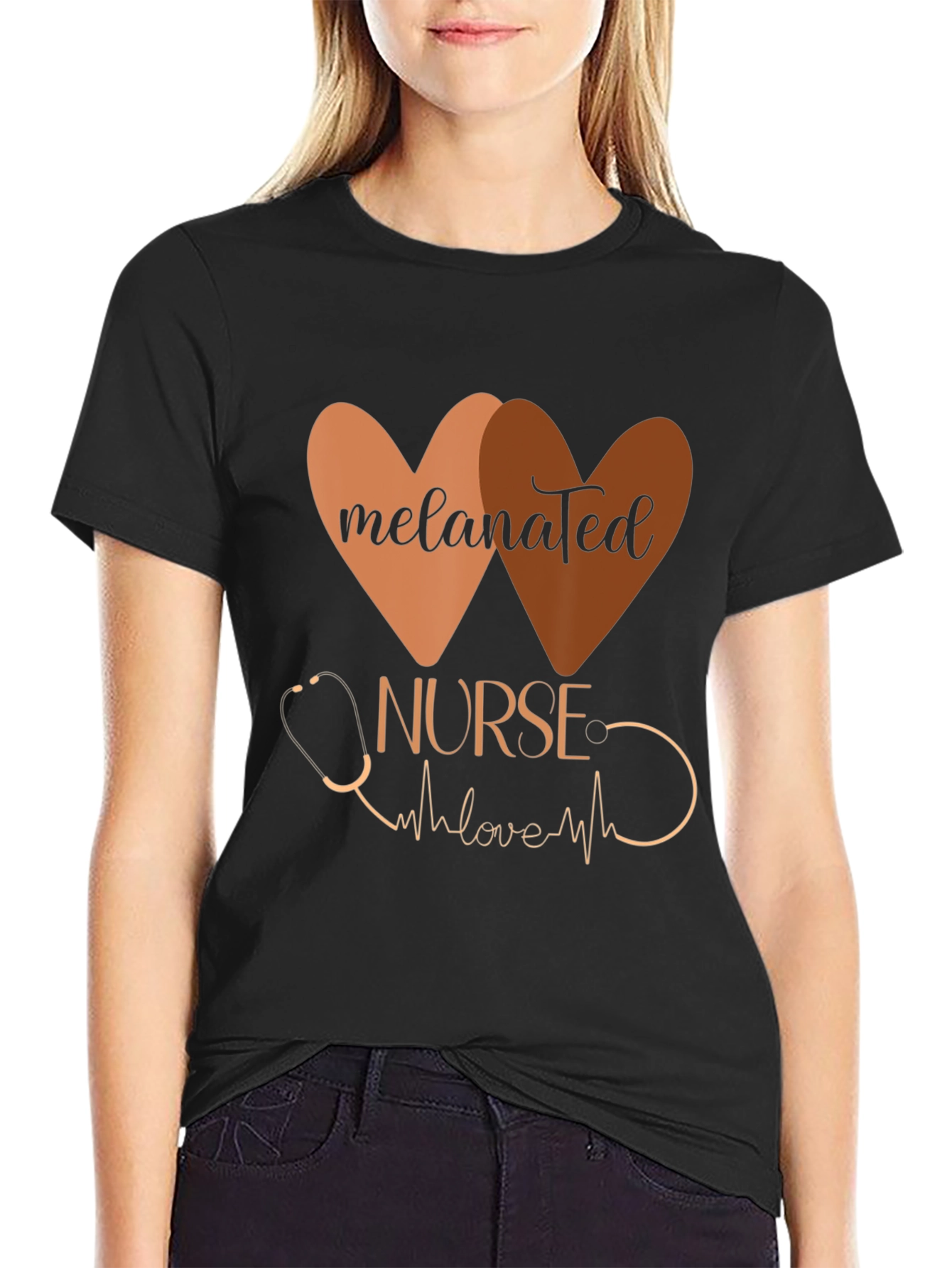 Melanated Nurse T-Shirt: Heart Design