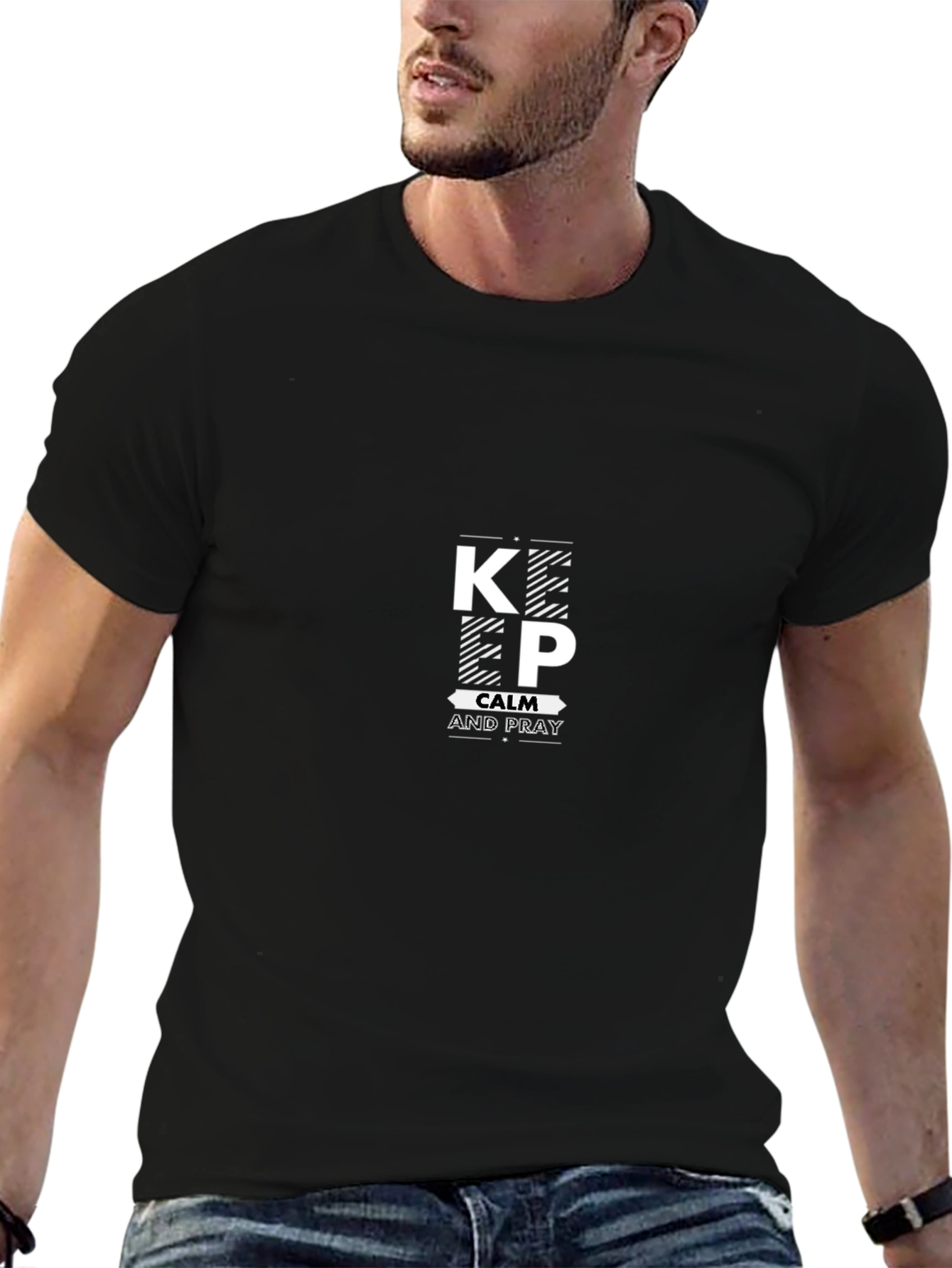 Keep Calm and Pray Black Graphic T-Shirt