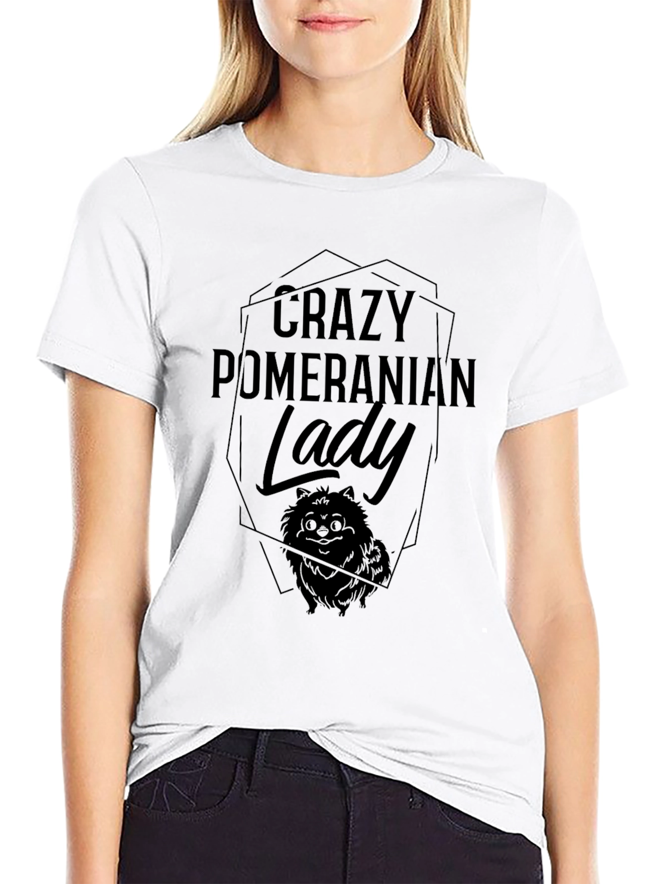 Crazy Pomeranian Lady Black T-Shirt