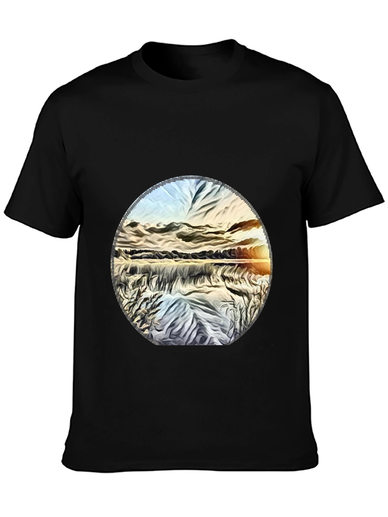 Sunset Lake Graphic Tee - Black Casual T-Shirt