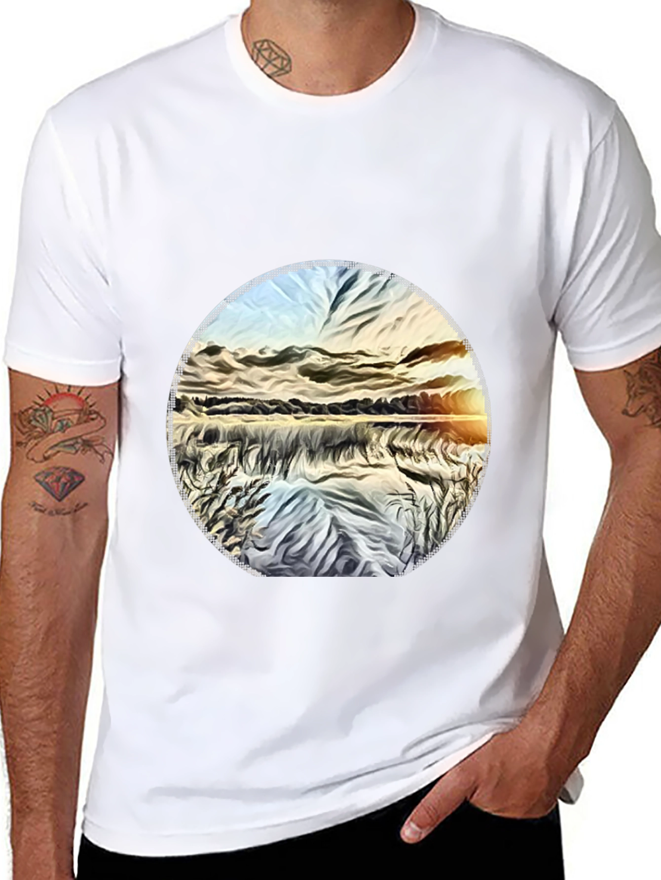 Sunset Lake Graphic Tee - Black Casual T-Shirt