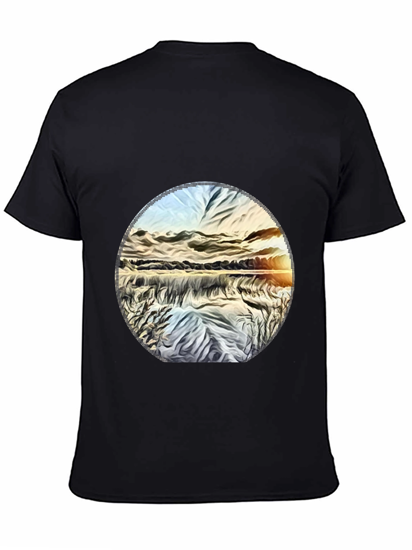 Sunset Lake Graphic Tee - Black Casual T-Shirt