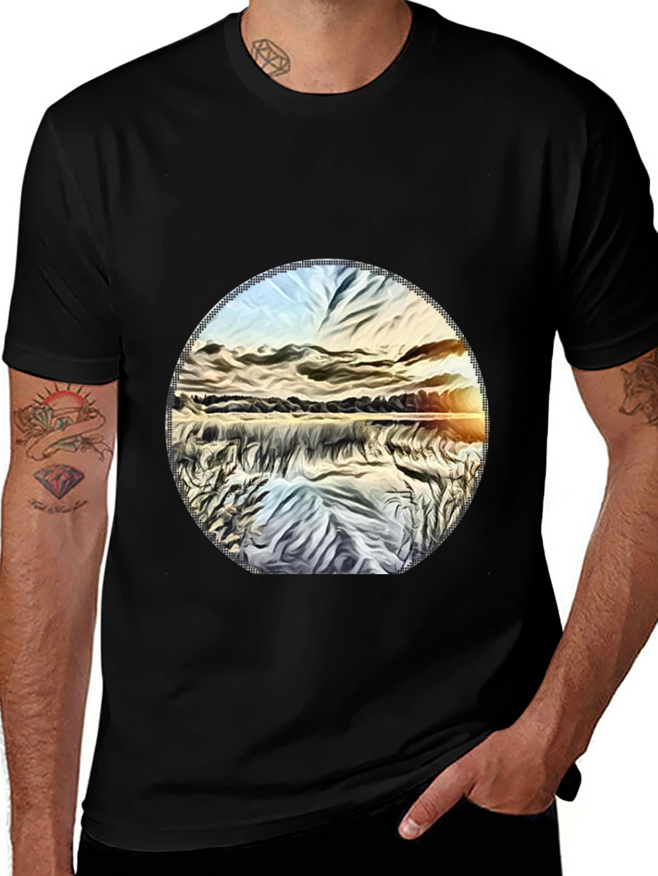 Sunset Lake Graphic Tee - Black Casual T-Shirt