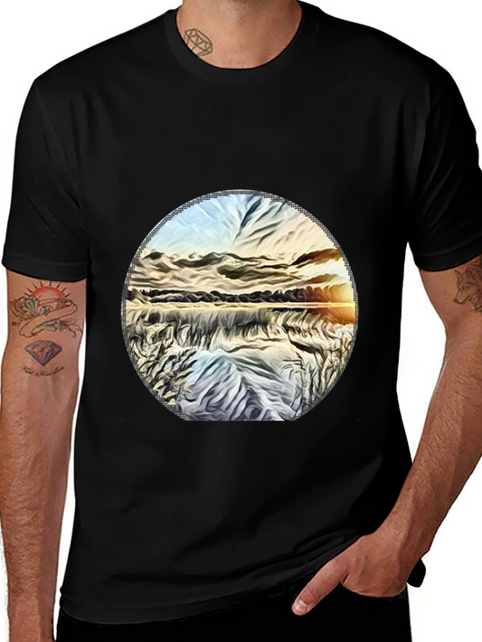 Sunset Lake Graphic Tee - Black Casual T-Shirt